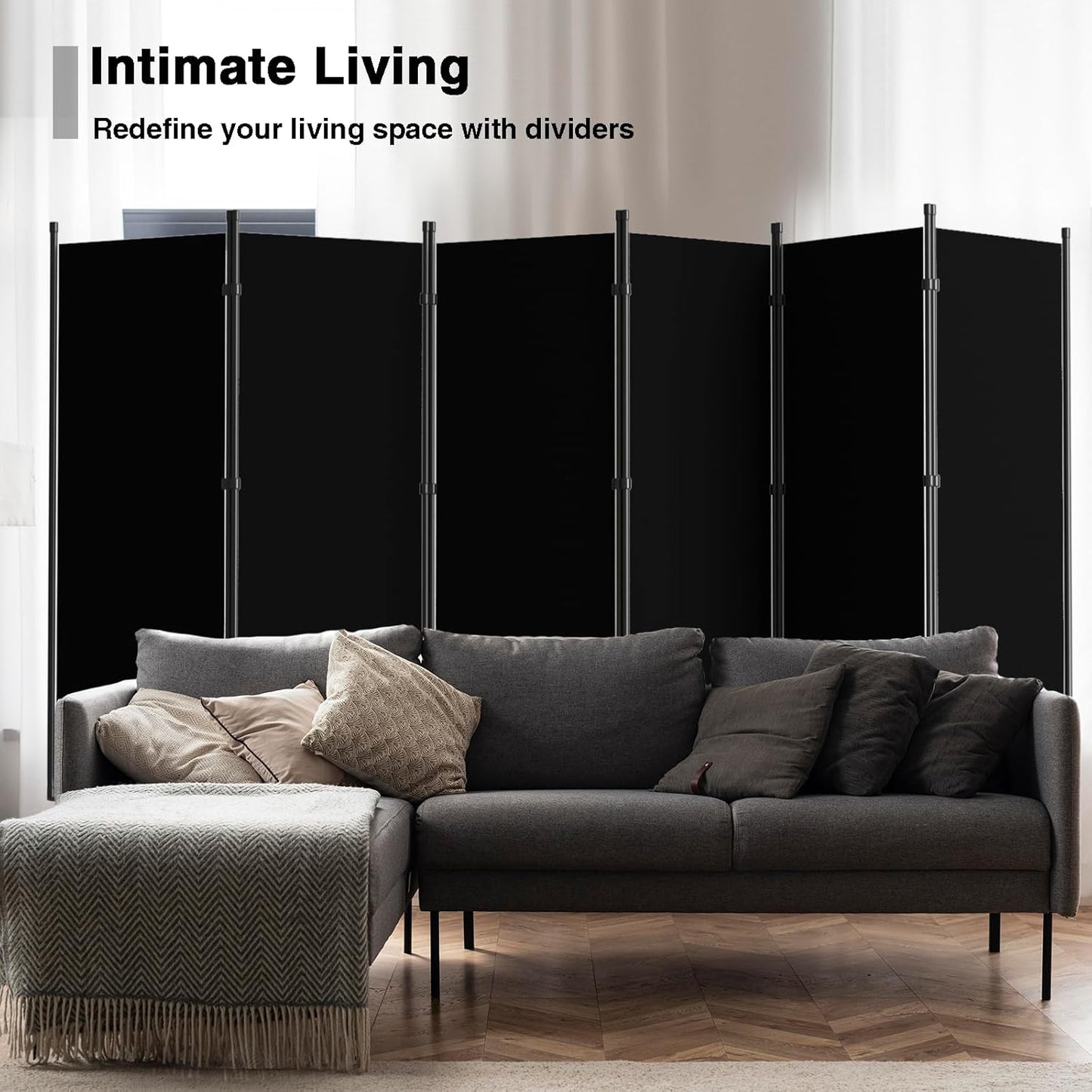 6 Panel Room Divider, 6FT Portable Room Dividers Folding Privacy Screens, 198" W Freestanding Fabric Divider for Room Separation, Partition Room Divider Panel for Dorm Home Studio Office, Black