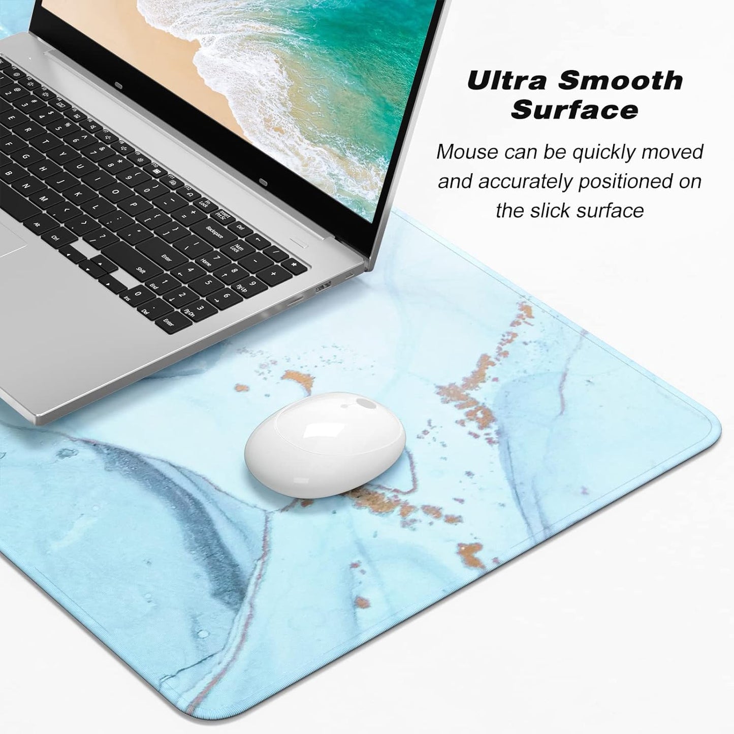 Extended Large Mouse Pad, XXL Gaming Desk Pad 31.5 x 15.7 Inch, Big Computer Keyboard Mousepad, Waterproof Mouse Mat with Stitched Edges and Non-Slip Base for Office Gaming, Blue Marble
