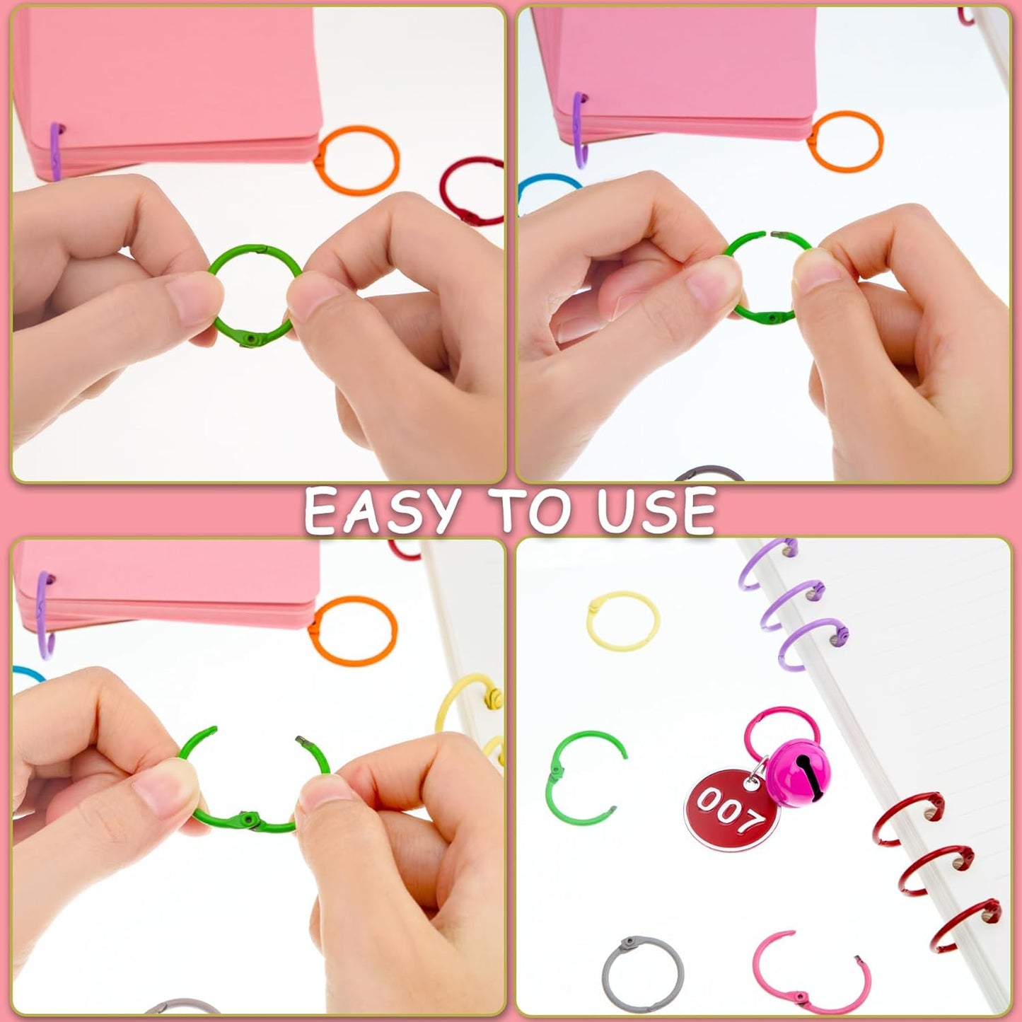 1 Inch (50 Pack) Metallic Loose Leaf Binder Rings for Flashcards, Index Cards, Keychains, Colorful Small Metal Steel Book Ring Clips for Keyrings, Office, School, Home - 10 Colors