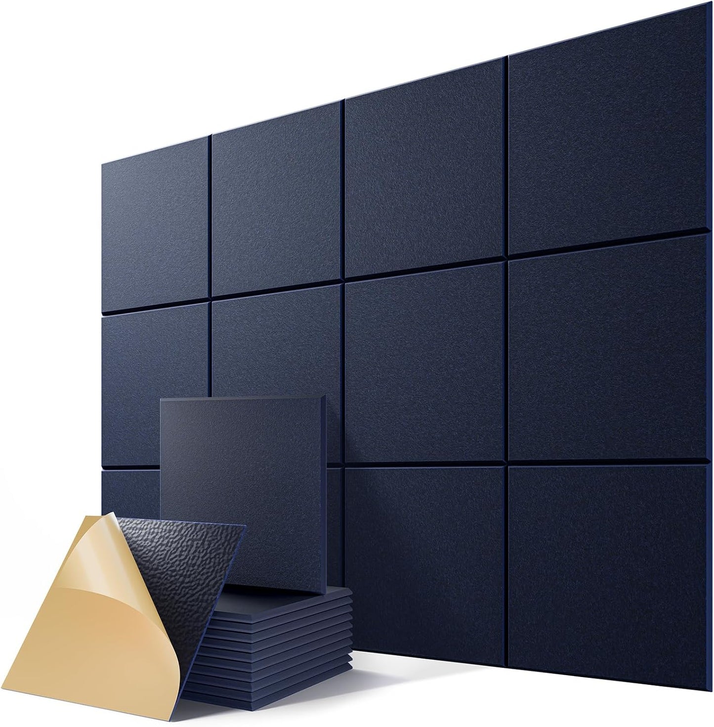 12 Pack Self-Adhesive Acoustic Panels, 12" X 12" X 0.4" High-Density Sound Proof Foam Panels for Walls, Soundproof Wall Panels for Home & Office (Navy Blue)