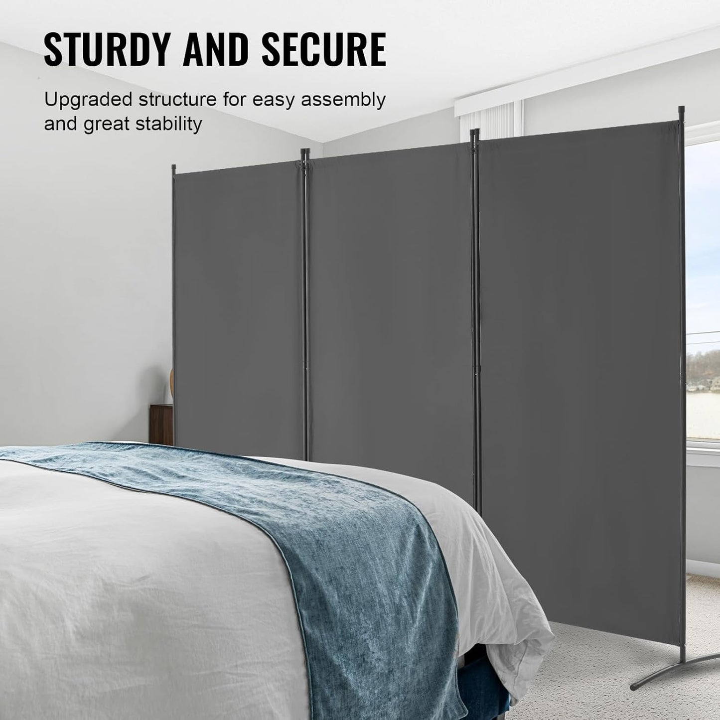 VEVOR Room Dividers, 3 Panel Room Divider, Folding Privacy Screen and Portable Partition Divider for Room Separation, Freestanding Room Partitions for Office, Bedroom, Study, Grey