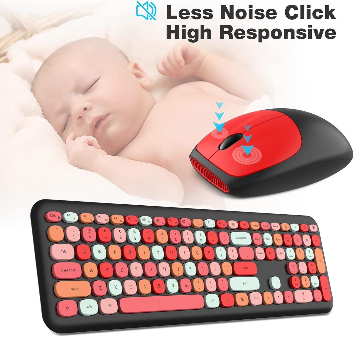 MOFII Wireless Keyboard and Mouse Combo Silent, Slim Compact 2.4G USB Full Size, Cute Keyboard 110 Keys for PC, Notebook, MacBook, Tablet, Laptop, Windows System