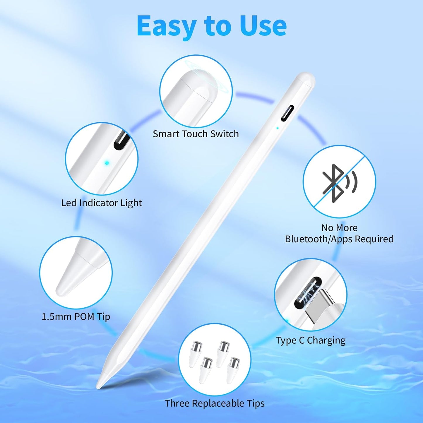 Stylus Pen for Touchscreen, Compatible for Android & iOS Phones/Tablet, Fast Charge Universal Stylus Pen for i-Phone, i-Pad, Tab A9+, High Sensitivity & Precision Stylist Pencil for Writing/Drawing