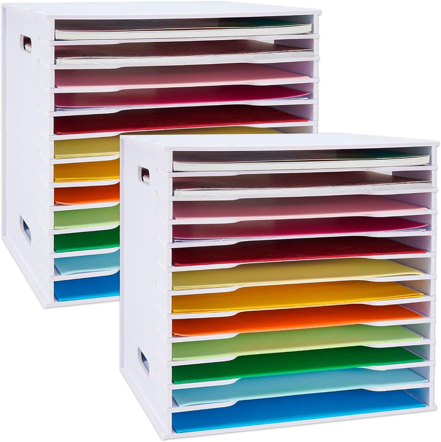 SANFURNEY Scrapbook Paper Organizer for Sizes 12" x 12", File Sorter Storage, Document Holder, Desktop Scrapbook Paper Organizer Rack for Home Office School (White, 12 Slots - Standard Size - 2PCS)