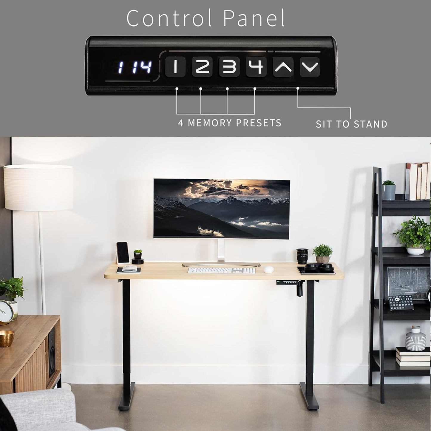 VIVO Electric 60 x 24 in Standing Desk, Memory Height Adjustment, 1B Series, One-Piece Light Wood Top, Black Frame, DESK-KIT-1B6C