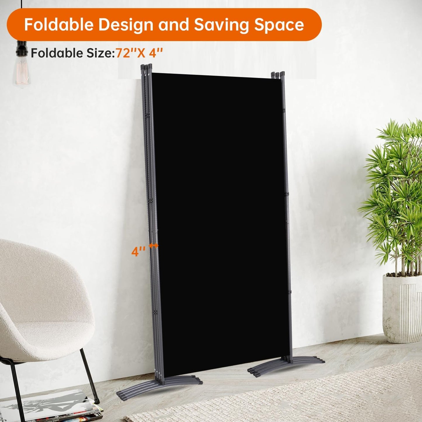 Room Divider 6FT Folding Privacy Screens, Partition Room Dividers w/Freestanding Design, Portable Wall Divider for Room Separtation, Fabric Screen Panel for Home Office Dorm (Black, 4 Panel)