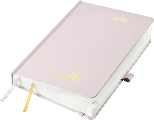 POPRUN 2026 Daily Planner One Page Per Day A5 Size Calendar (5.75" x 8.5") - 12 Months Hourly Appointment Book with Hardcover, Pocket, Pen Holder - Light Pink
