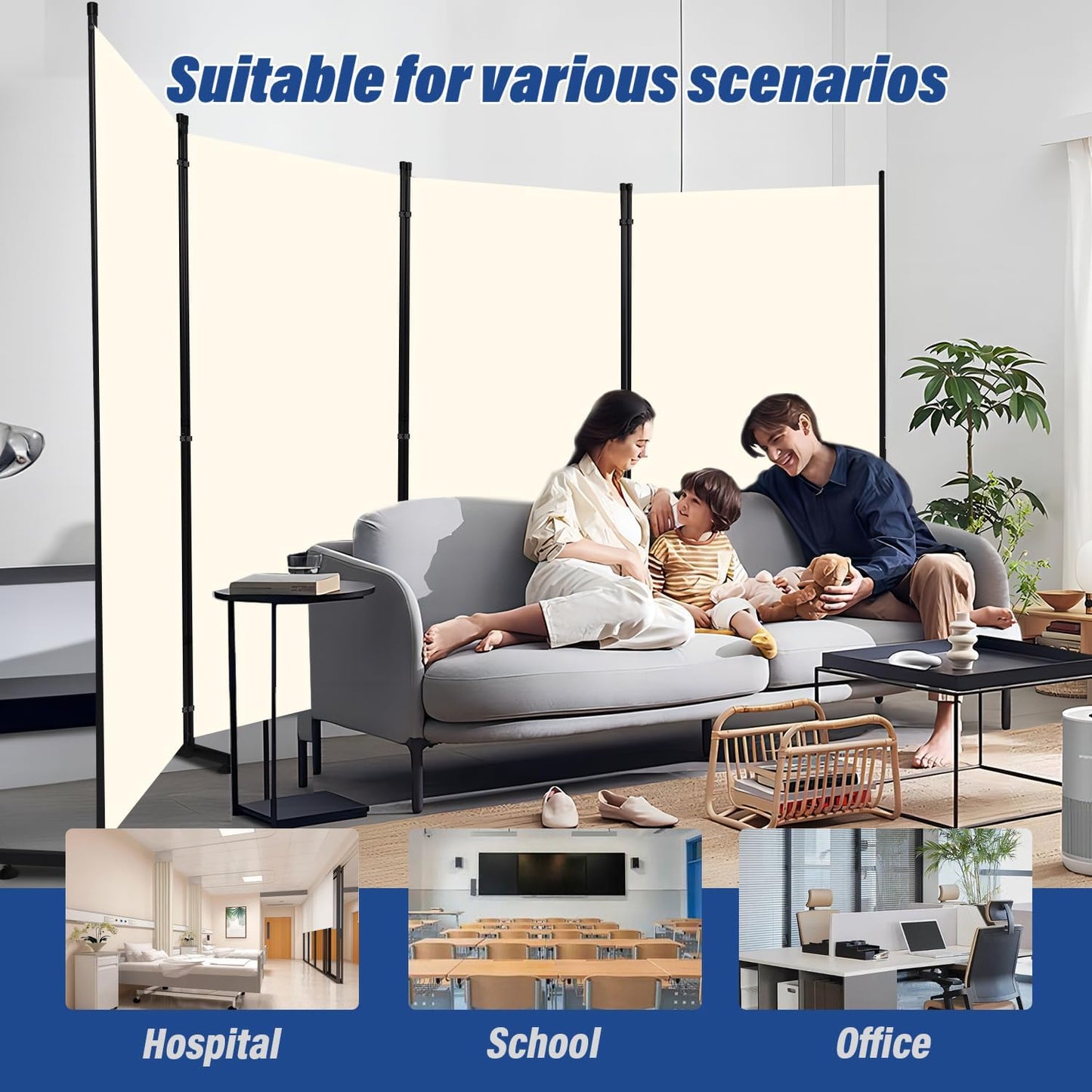 Room Divider 6ft Room Dividers and Folding Privacy Screens, 4 Panel Partition Room Divider Fabric Panel, Indoor Wall Divider for Room Separation Freestanding Space Separators for Bedroom Office Studio