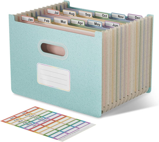Accordion File Organizer, 12 Pockets Wheat Straw Expanding File Folders, Upright & Open Top, Monthly Bill Receipt Organizer, 100% BPA Free, Return to Nature, Healthy Living, Letter/A4 Size-Sky Blue