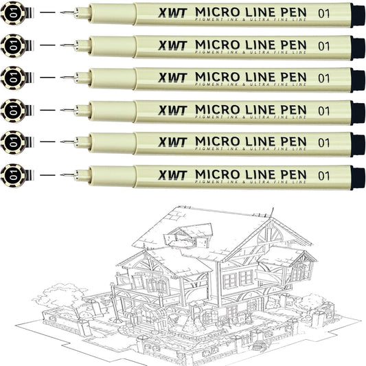 Micro Fineliner Pens 6Pcs 0.25mm/Set, Ultra Fine Fineliner Pen, Water-based Black Pigment Ink, Drawing Journaling Doodling Supplies for Artists, Designers, Students