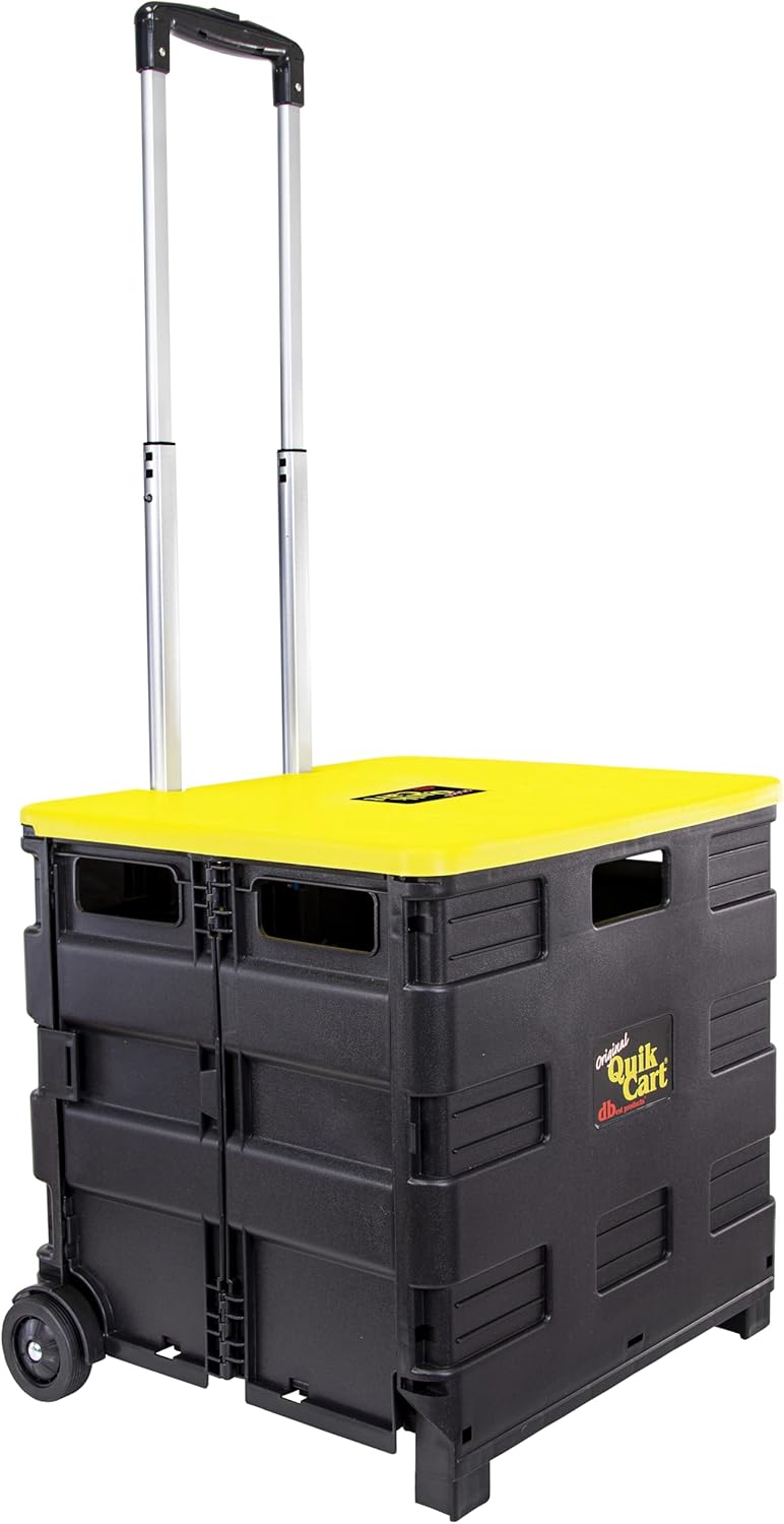 dbest products Quik Cart Collapsible Rolling Crate on Wheels for Teachers Tote Basket 80 lbs Capacity, Made from Heavy Duty Plastic and Used as a Seat, Canary, Yellow