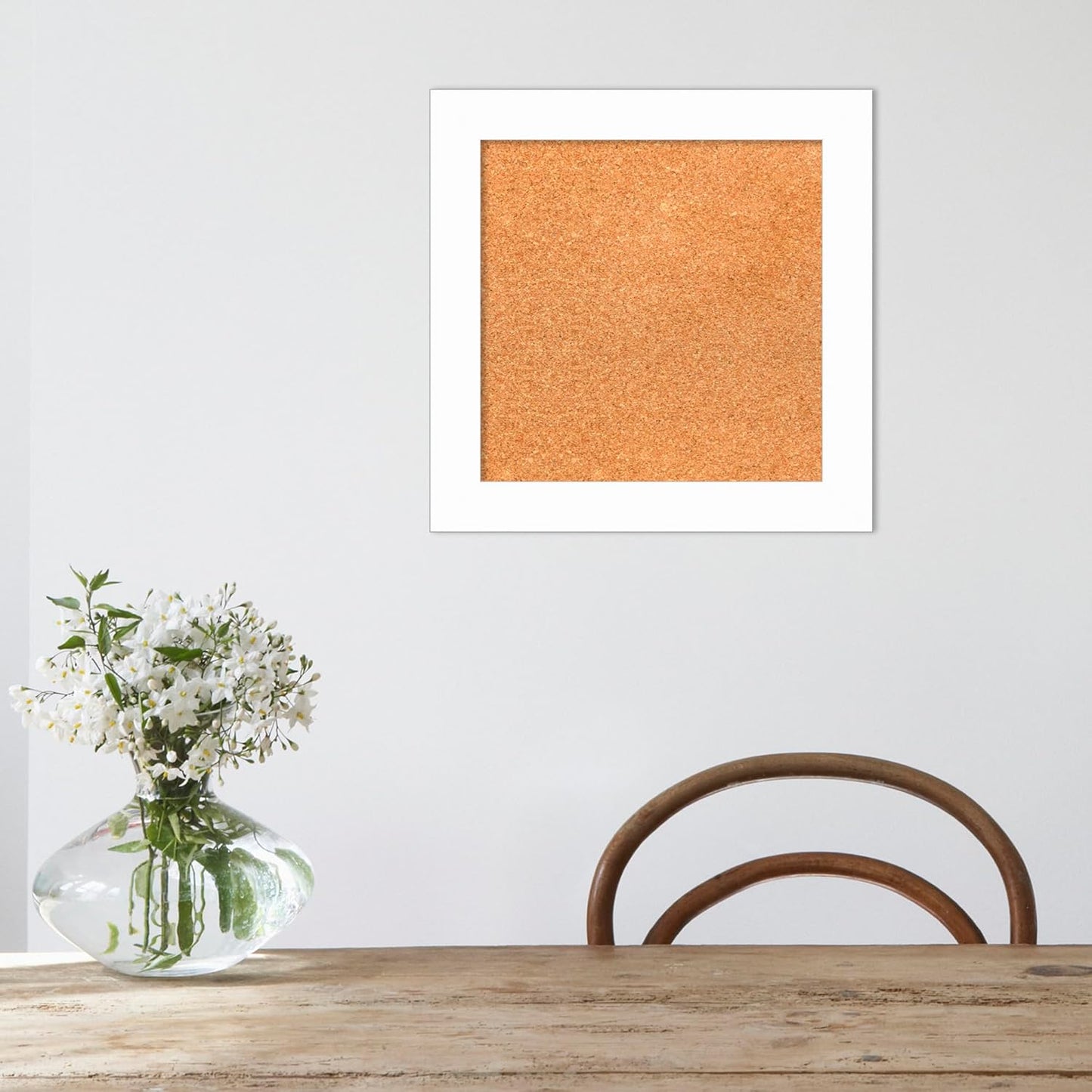 Amanti Art Natural Cork Board for Wall, 17x17 Vision Board with White Frame, Small Corkboard Office Decor for Home Organization, Casual Corkboard Pinboard to Display Items for Home Organization in