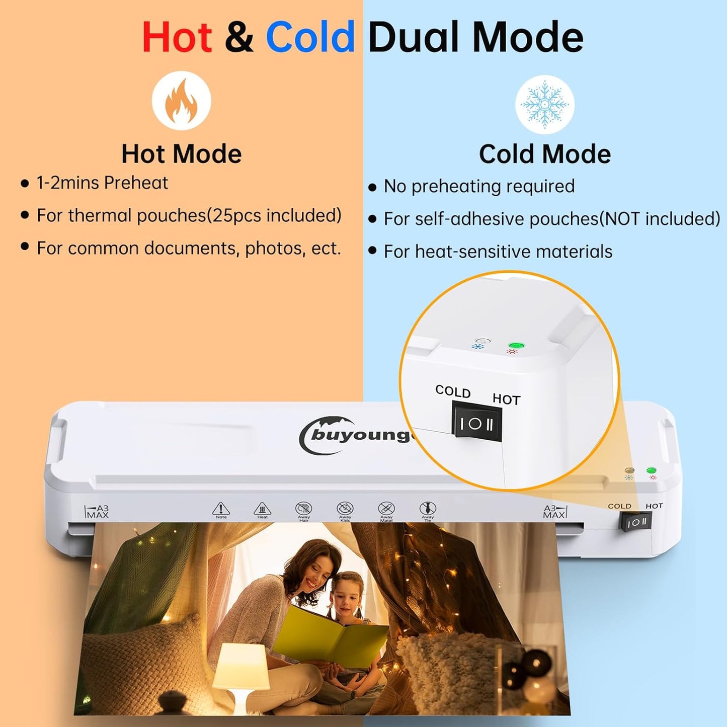 Laminator Machine, A3 Laminator Machine with 30 Laminating Sheets, 13 Inch Laminating Machine with Fast Warm-up for A3/A4/A5/A6, Thermal and Cold 11X17 for Home School Office