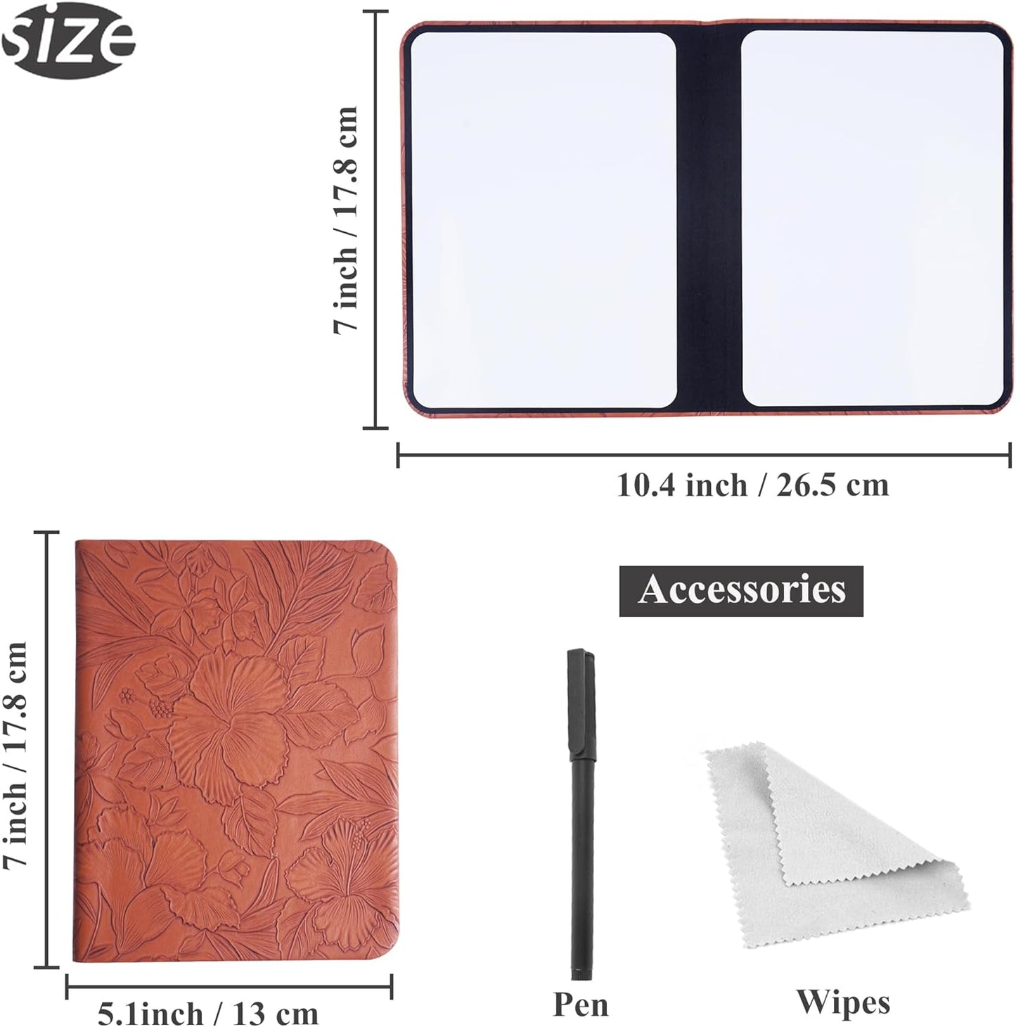 Portable Small White Board Dry Erase Board, Reusable 9.5 * 6.6in Notebook Memo, Office Home Supplies Desk Accessories(1-Carved Brown)