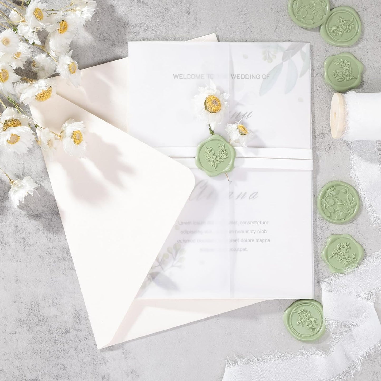 UNIQOOO Wax Seal Stickers - (3 Designs in 1 Pack) Wedding Invitation Envelope Seal Stickers, 60 Pcs Self-Adhesive Stickers, Perfect for Invitation, Christmas, Gift Wrapping (Sage Green)