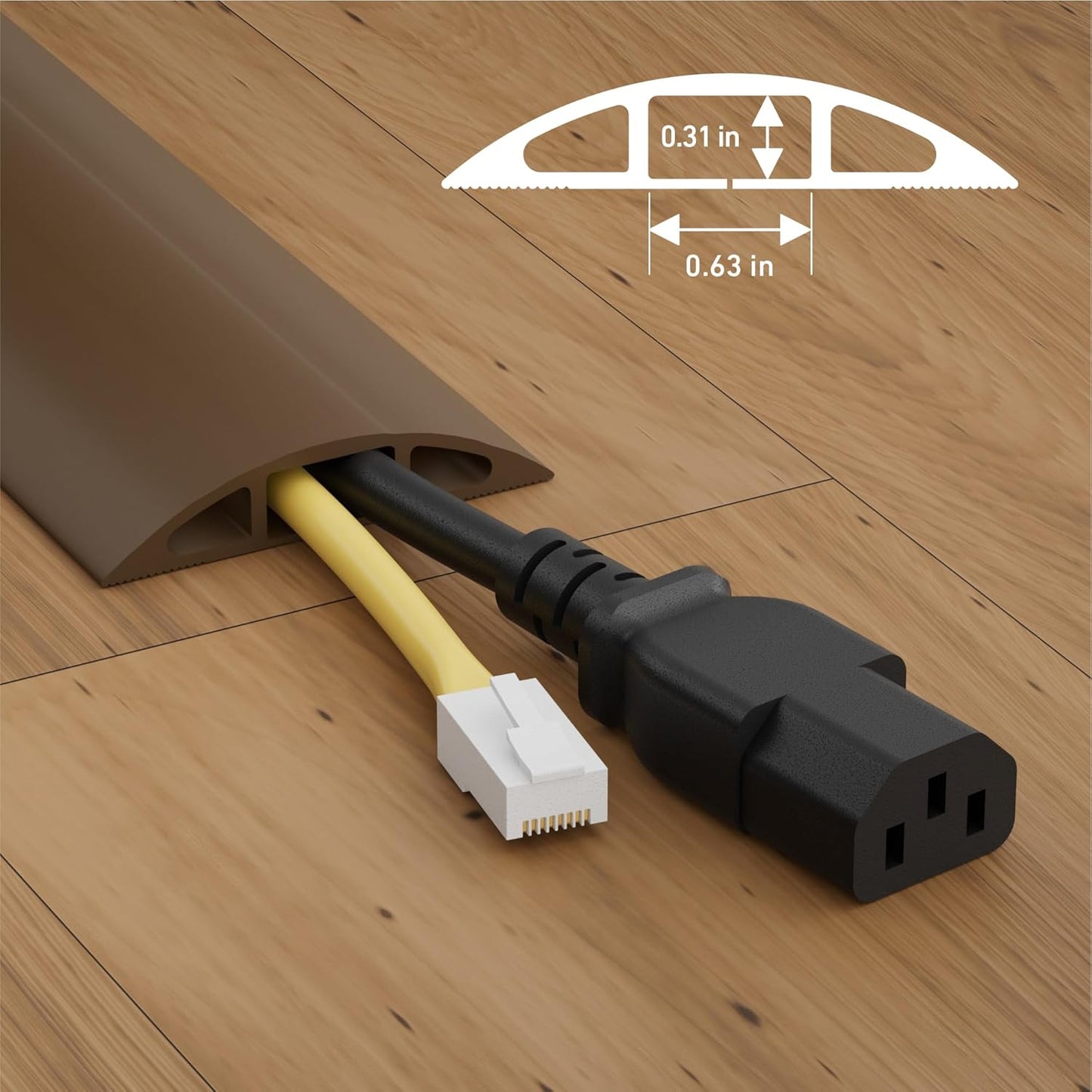 D-Line 6ft Floor Cord Cover, Cable Protector, Hide Extension Cords, Protect Cords, Prevent Cable Trips, Heavy Duty Cord Hider - Cable Cavity = 0.63" (W) x 0.31" (H) - Brown
