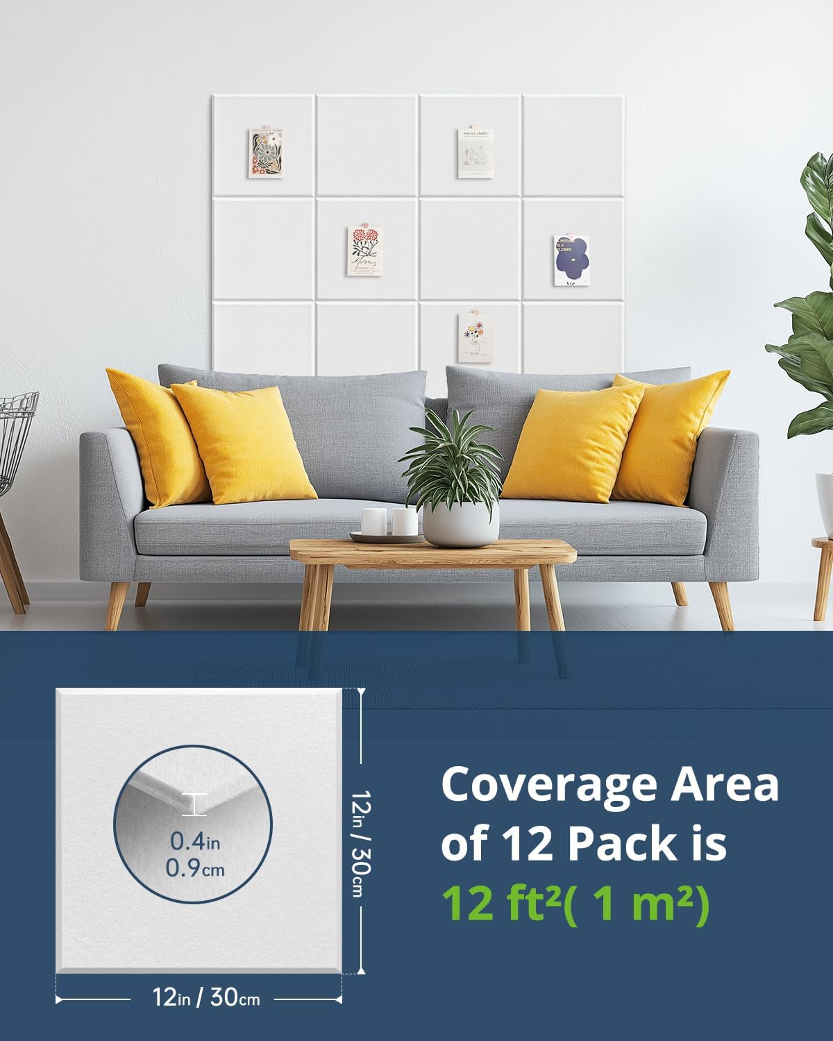 12 Pack Acoustic Panels Square Soundproof Wall Panels 12"X12"X0.4" Self-adhesive Sound Proof Panels for Walls High Density Acoustic Foam Panels for Home, Door, Office, Reccording Studio White