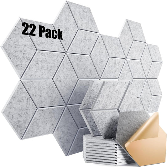 22 Pack Self-adhesive Acoustic Panels 12" X 10" X 0.4" - Sound Proof Foam Panels with High Density, Y-Lined Design, Flame Resistant, Absorb Noise and Eliminate Echoes(Silver Gray)