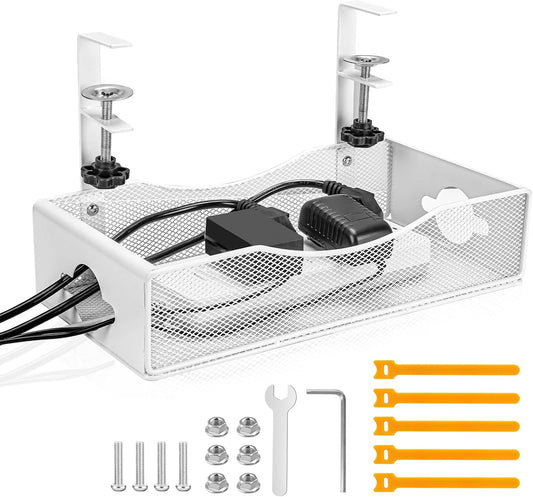 Extra Wide 7inch Under Desk Cable Management - No Drill Installation Cable Management Tray, Modern Cord Organizer for Office/Home Desk