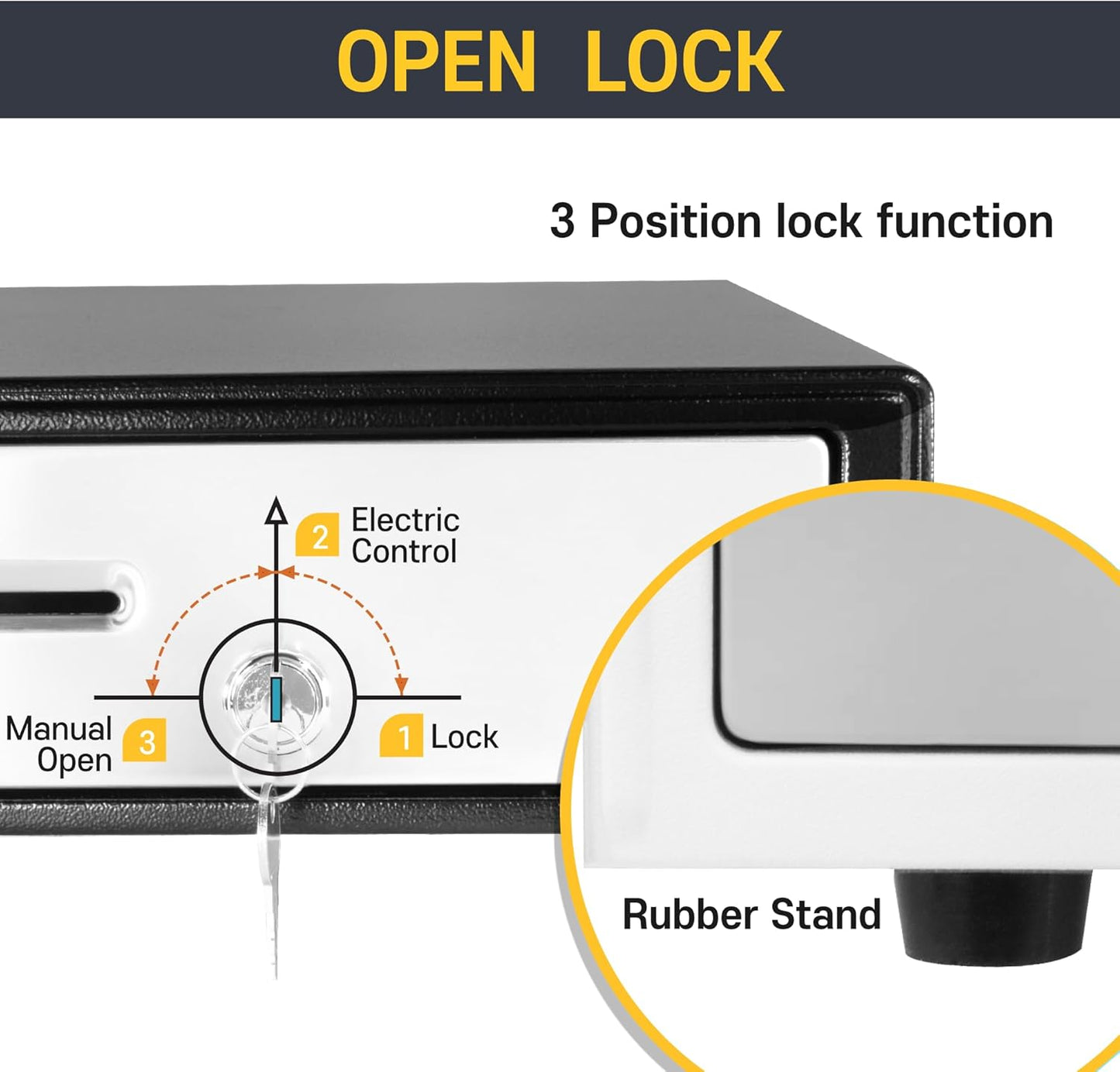 HK SYSTEMS 16inch Cash Drawer for POS, No Logo, Black, DC 24V/Micro Switch, RJ12, 1slot, Removable and Adjustable cash tray 5-bill/5-coin Metal wire gripper, 6Keys #135, Stainless Steel front, HK box