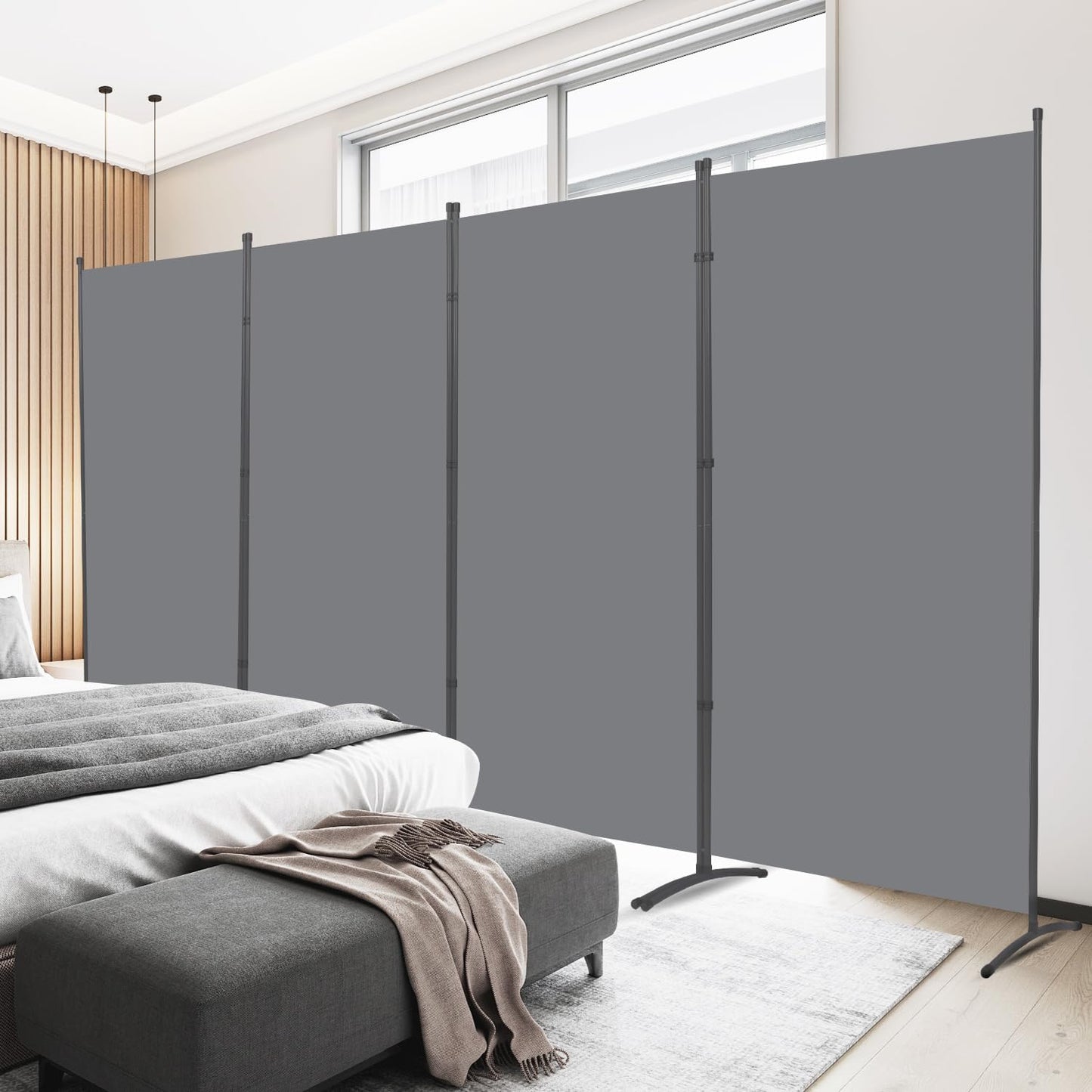Room Divider 6FT Folding Privacy Screens, Partition Room Dividers w/Freestanding Design, Portable Wall Divider for Room Separtation, Fabric Screen Panel for Home Office Dorm (Grey, 4 Panel)