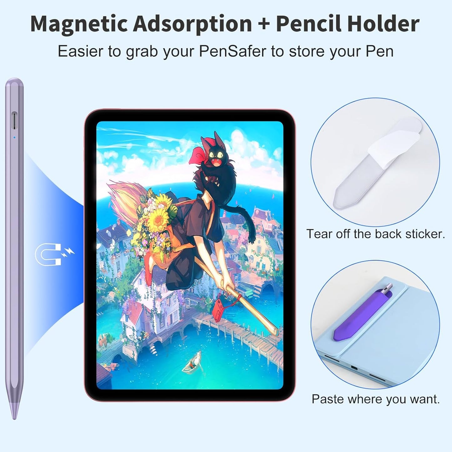 Stylus Pen for iOS&Android Touch Screens, Active Pencil for Samsung, Smart Digital Stylus Pens for Lenovo/Huawei/Vivo/Mi and Other Tablets, iPhone/Google Pixel Smart Phones Drawing&Writing (Purple)