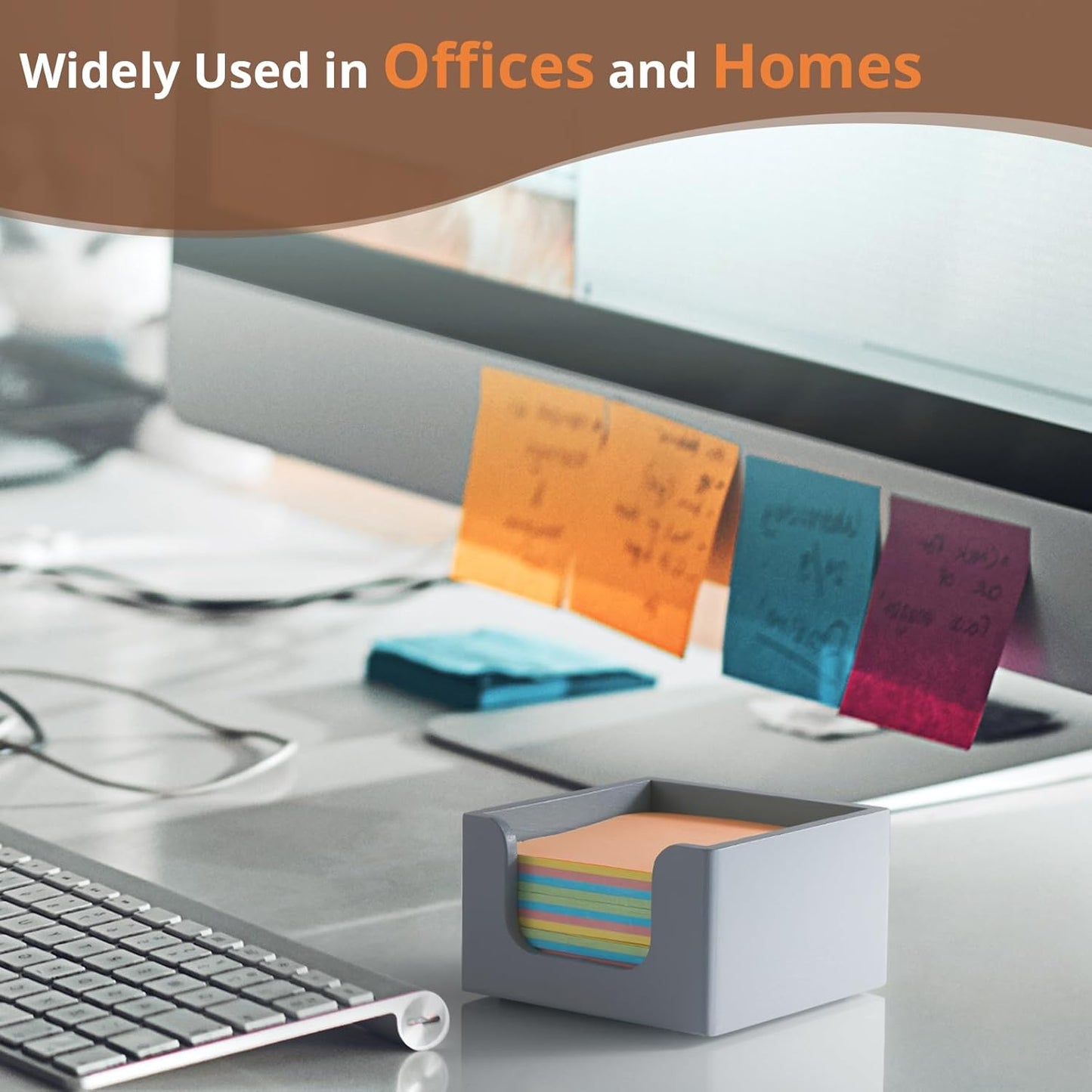 Gray Sticky Note Holder, Wood Post It Note Dispenser for Office Desk Accessories, Self Stick Note Pad Holder, Memo Pad Holder Dispenser Organizer for School Office Desk Supplies