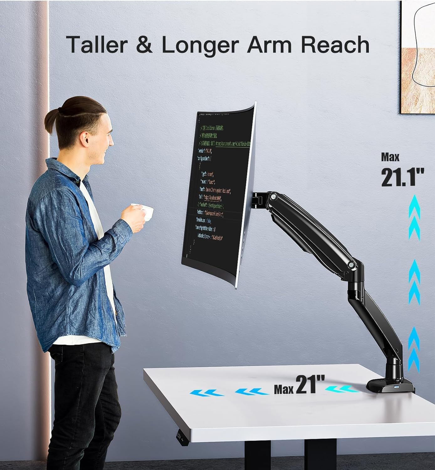 HUANUO Heavy Duty Monitor Arm for 40-Inch Ultrawide/Curved Screens, Full Motion Adjustable Monitor Mount with Aircraft-Grade Aluminum, Holds 26.4lbs, VESA 75x75/100x100mm