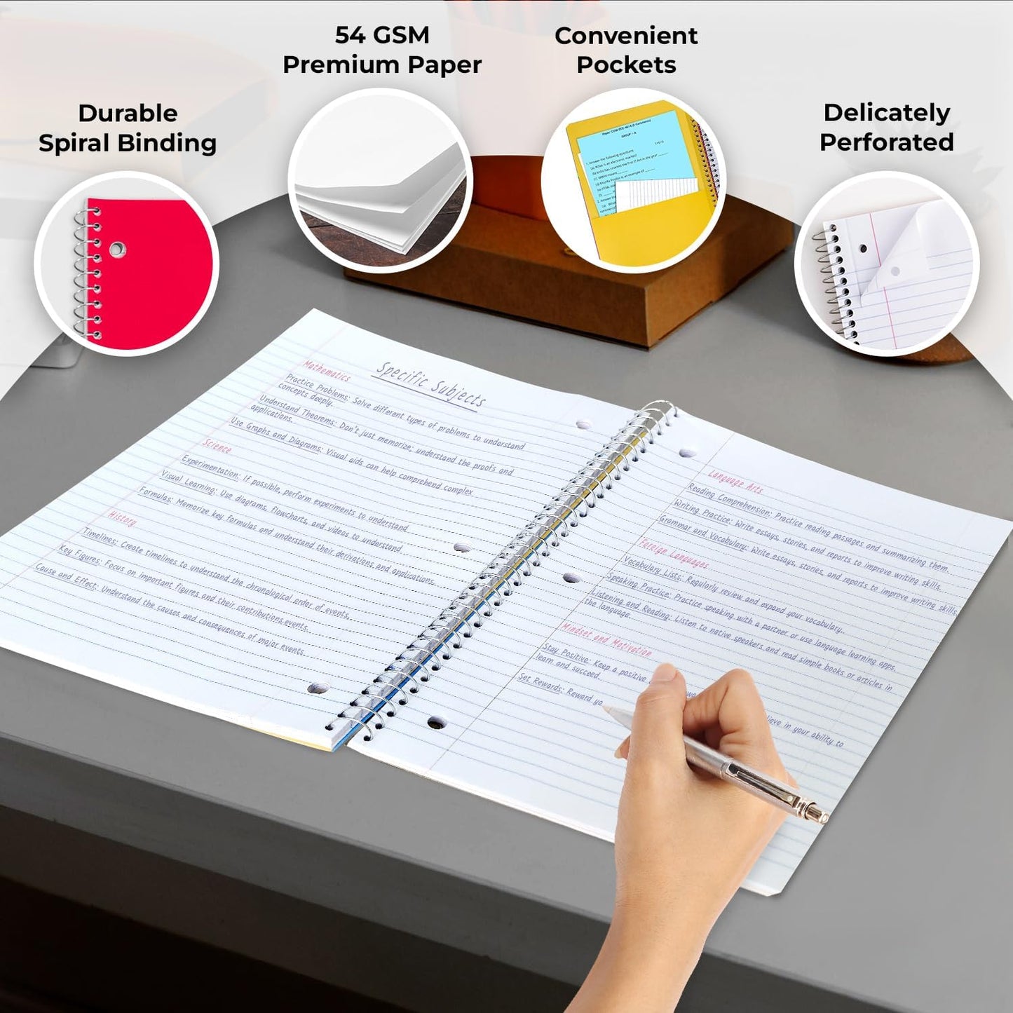720 Packs (Pallet) 5 Subject Notebooks, Spiral Notebook Bulk, College Ruled,Pallet of Notebooks,150 Sheets (300 pages), 8 x 10-1/2", Bulk Spiral Notebooks for School & Office,4-7 Days Transit