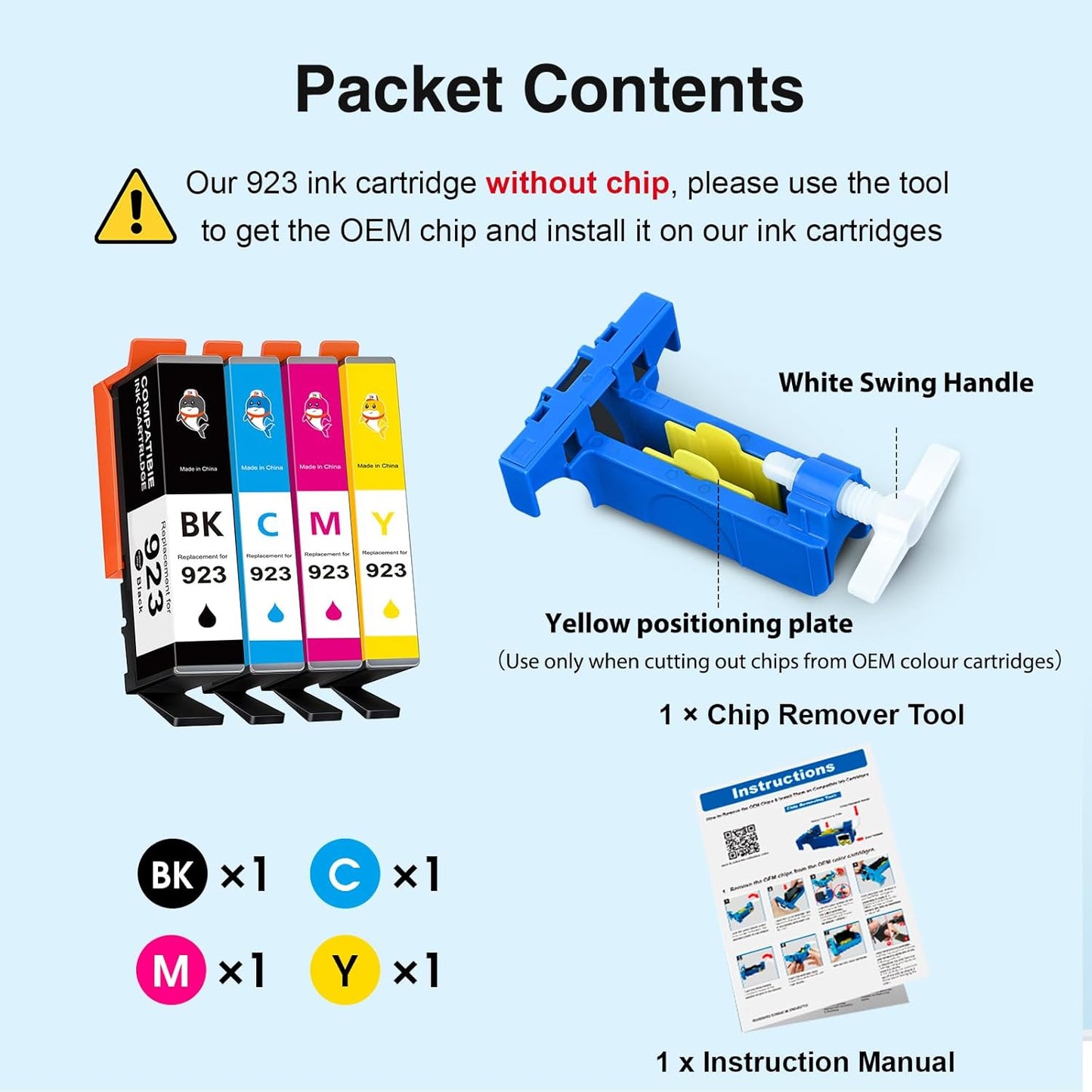 923 Ink Cartridges Combo Pack Without Chip Replacement for HP 923 Ink Cartridges for hp Printers Work for HP OfficeJet 8130e 8135e 8138e 8139e 8130 OfficeJet 8120 8122e 8123 Printer,4 Pack