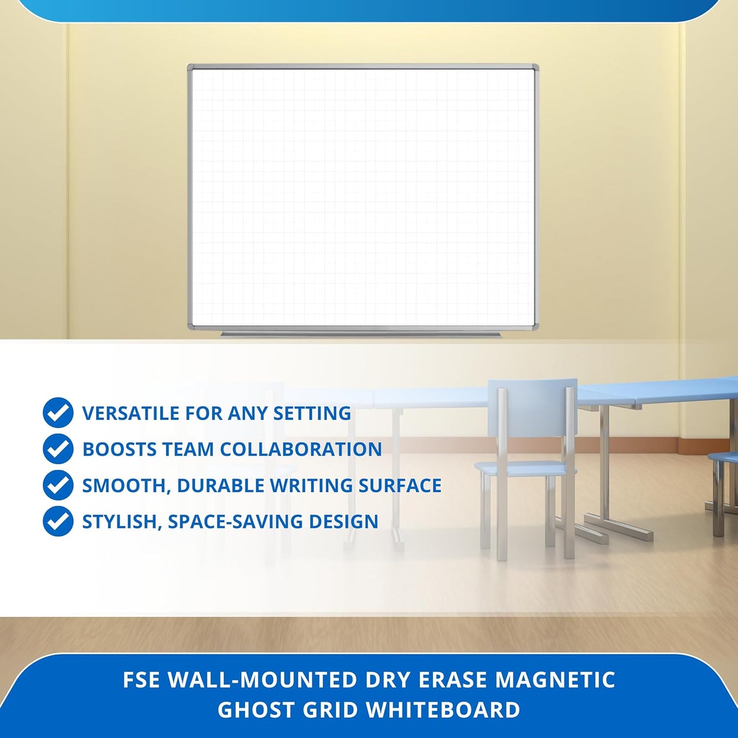 FSE 373-WB4836LB 48" x 36" Wall-Mounted Magnetic Ghost Grid Whiteboard