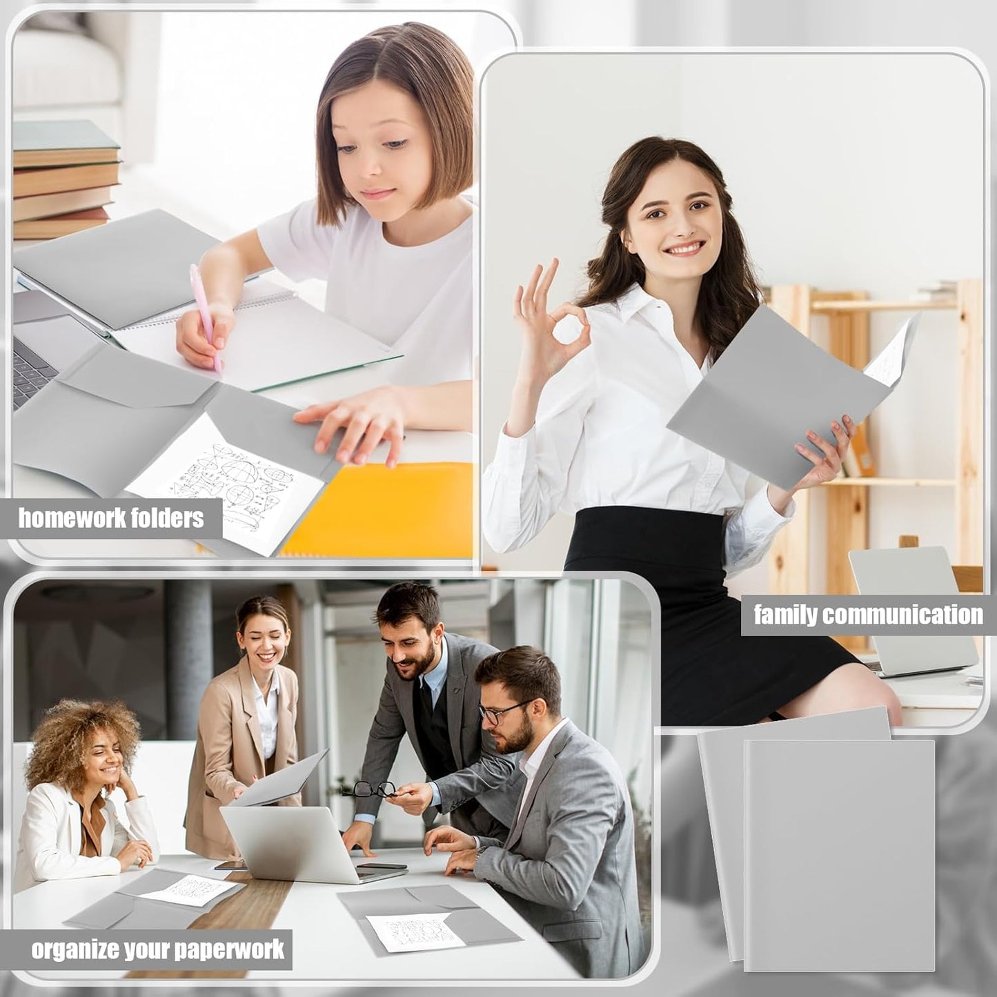 Gueevin 50 Pcs Plastic Folders with Pockets, Back to School Two Pocket Folder Fit Letter Size, Heavy Duty School Business Card Holder for Home Office, 11. 61 x 9. 45 Inches (Gray)