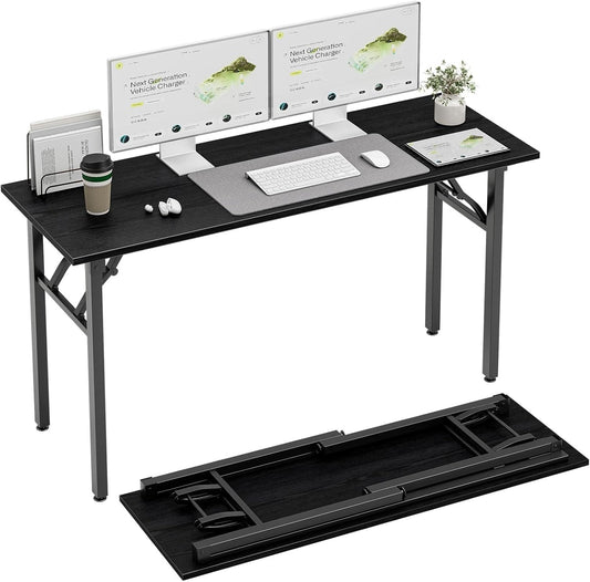 TEMI Long Computer Desk Folding Table - 55.1" Foldable Office Desk, No Assembly, Perfect Writing Table for Bedroom or Apartment, Portable Large Desk or Study Table with Compact Design, Dark Oak