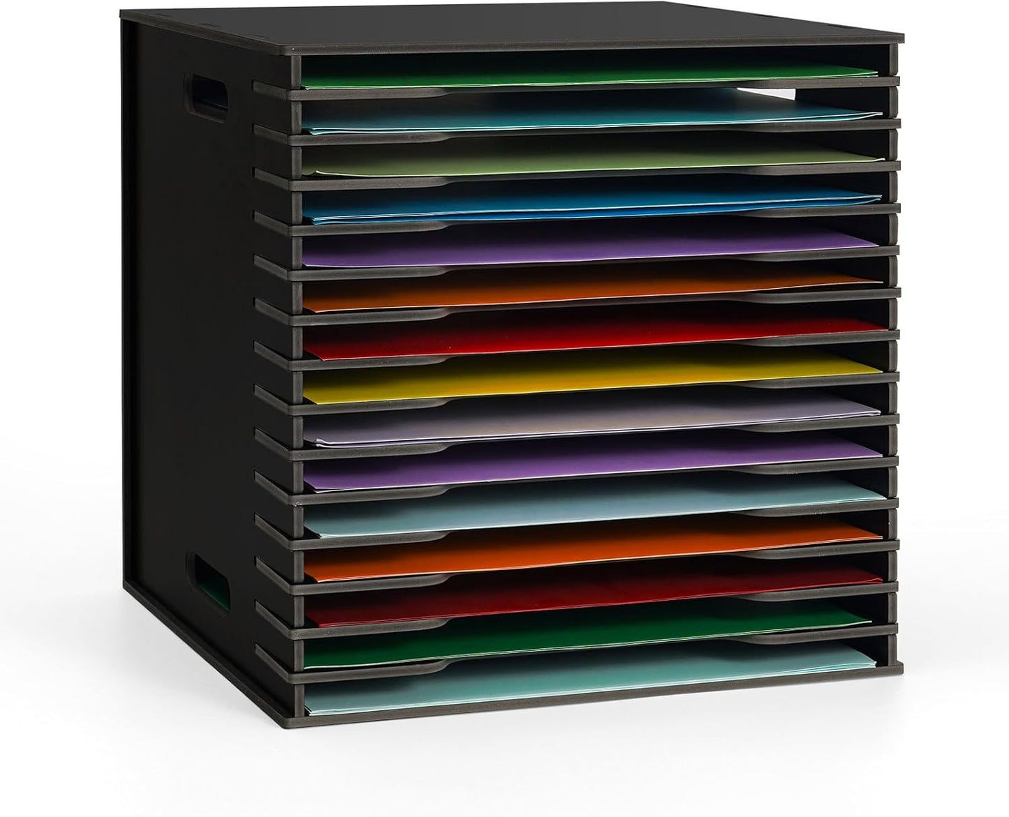 SANFURNEY Scrapbook Paper Organizer for Sizes 12" x 12", 15 Slots File Sorter Storage, Document Holder, Desktop Scrapbook Paper Organizer Rack - Black