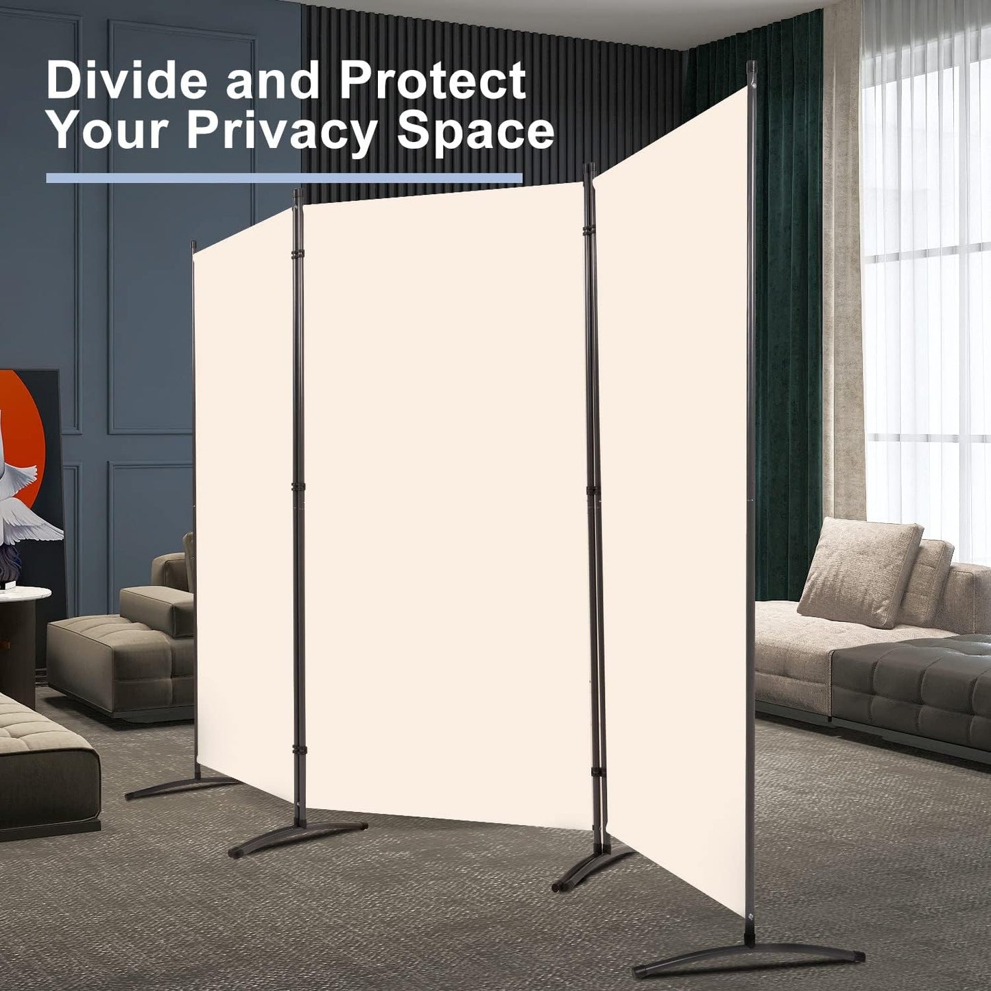Room Divider 6FT Folding Privacy Screens, Partition Room Dividers w/Freestanding Design, Portable Wall Divider for Room Separtation, Fabric Screen Panel for Home Office Dorm (Beige, 3 Panel)