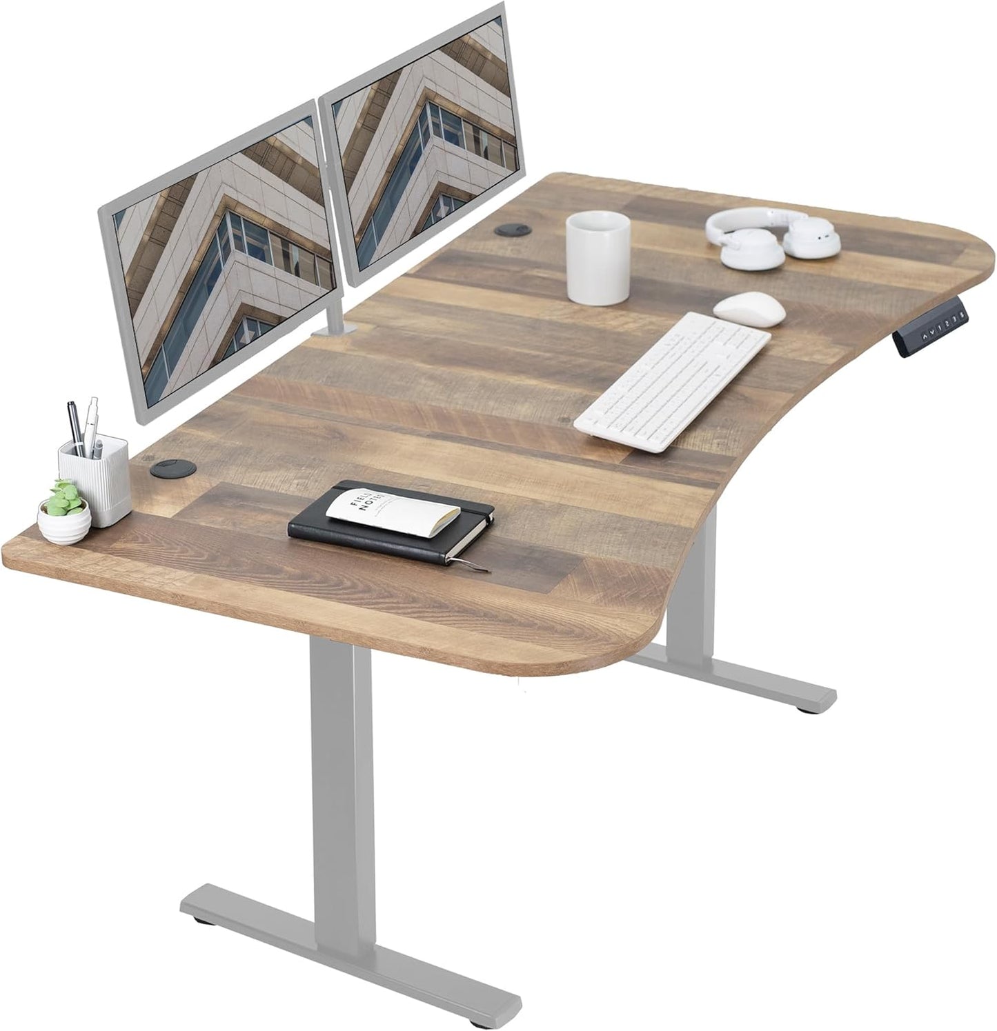 VIVO Electric 63 x 32 in Standing Desk, Memory Height Adjustment, 1B Series, Reclaimed Wood Top Gray Frame, DESK-KIT-1G1P