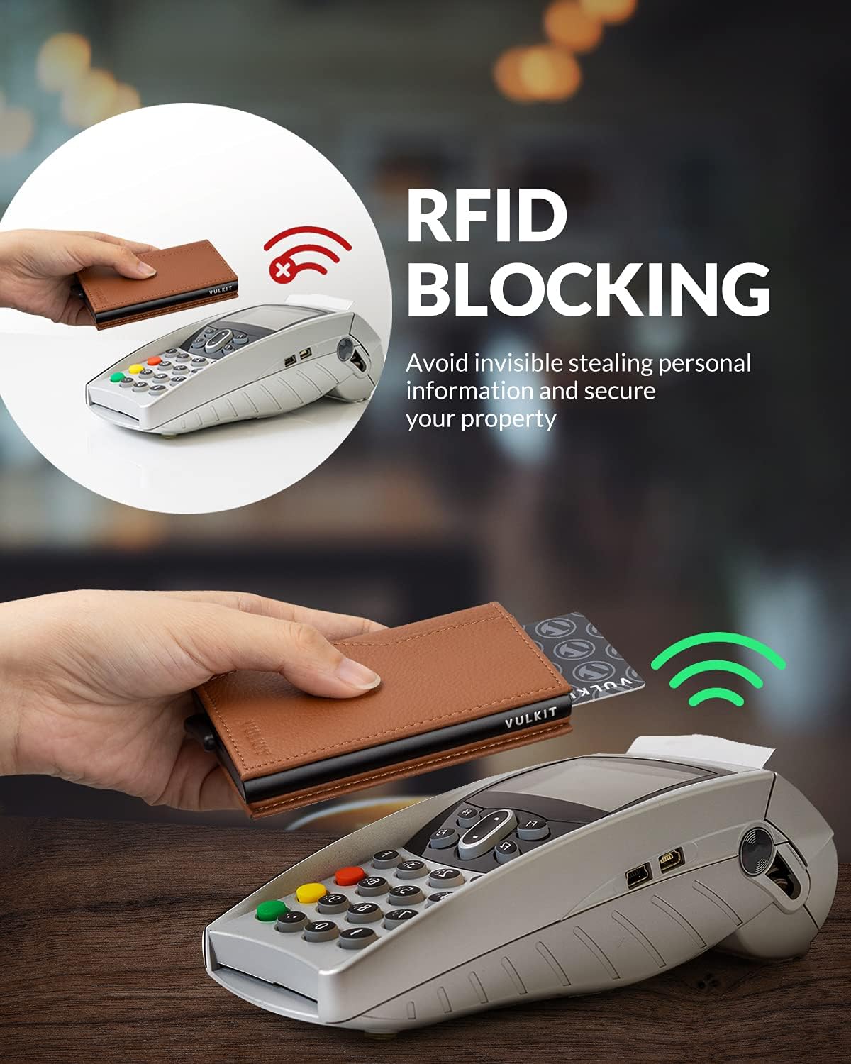 VULKIT Card Holder Wallet with Double ID Windows RFID Blocking Pop Up Wallet Minimalist Design for 12 Cards