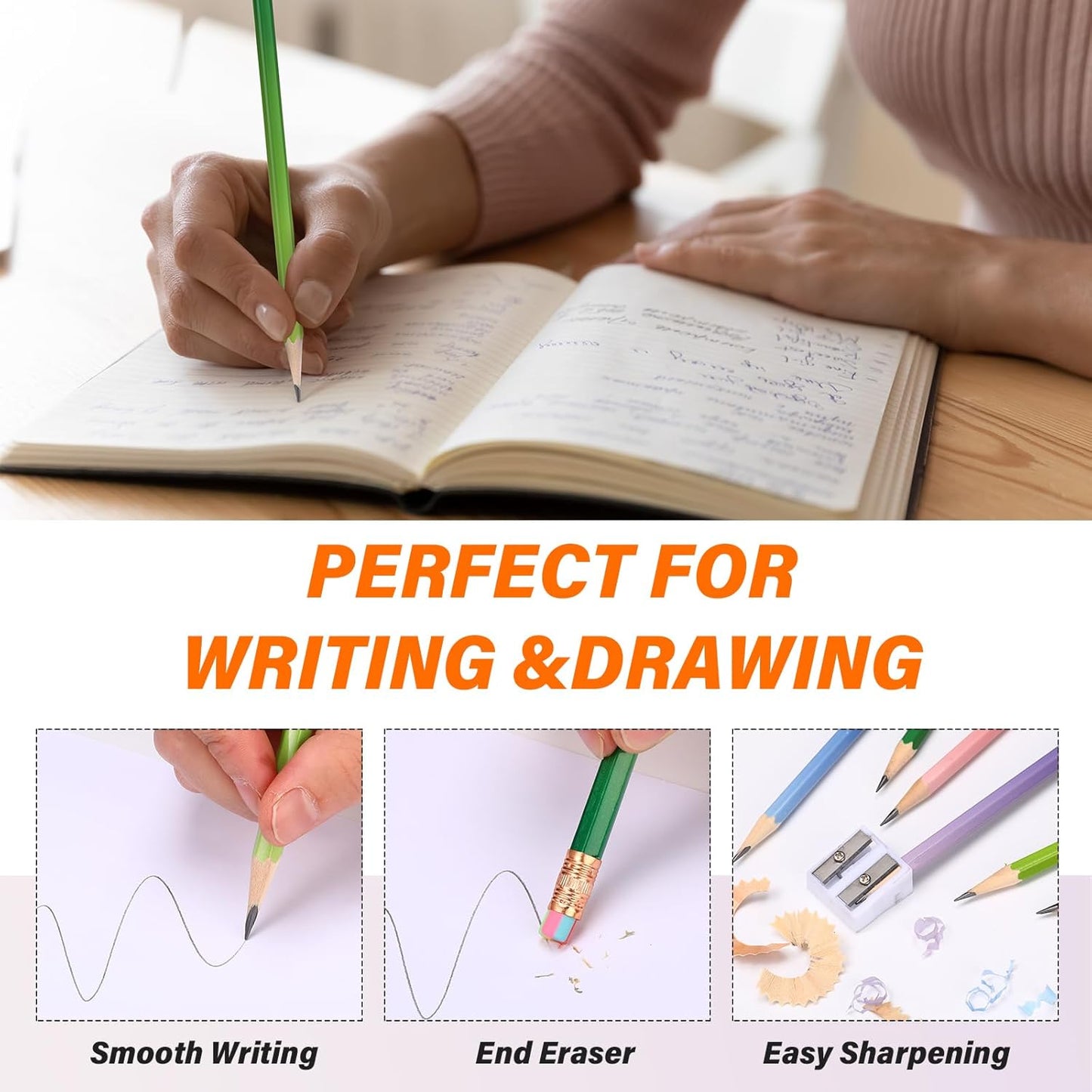 TecUnite 60 Pcs HB Pencils #2 Unsharpened Wood Cased Pencils with Eraser Hexagonal Pencil Cute Graphite No 2 Pen for Adults Gifts Exam School Office Sketching Learning(Gradient Color, Gold)