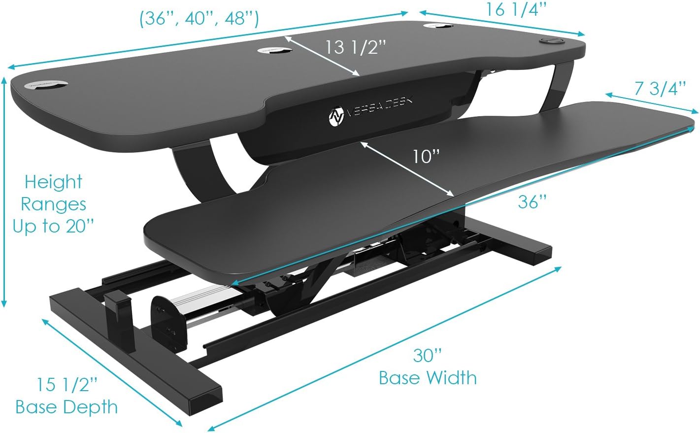 VERSADESK® PowerPro™ 36” x 24” Standing Desk Converter | 7.75” - 23.5” Electric Height Adjustable Sit to Stand Desk Riser w/Keyboard Tray & USB Hub - Ergonomic Workstation for Home & Office, Black