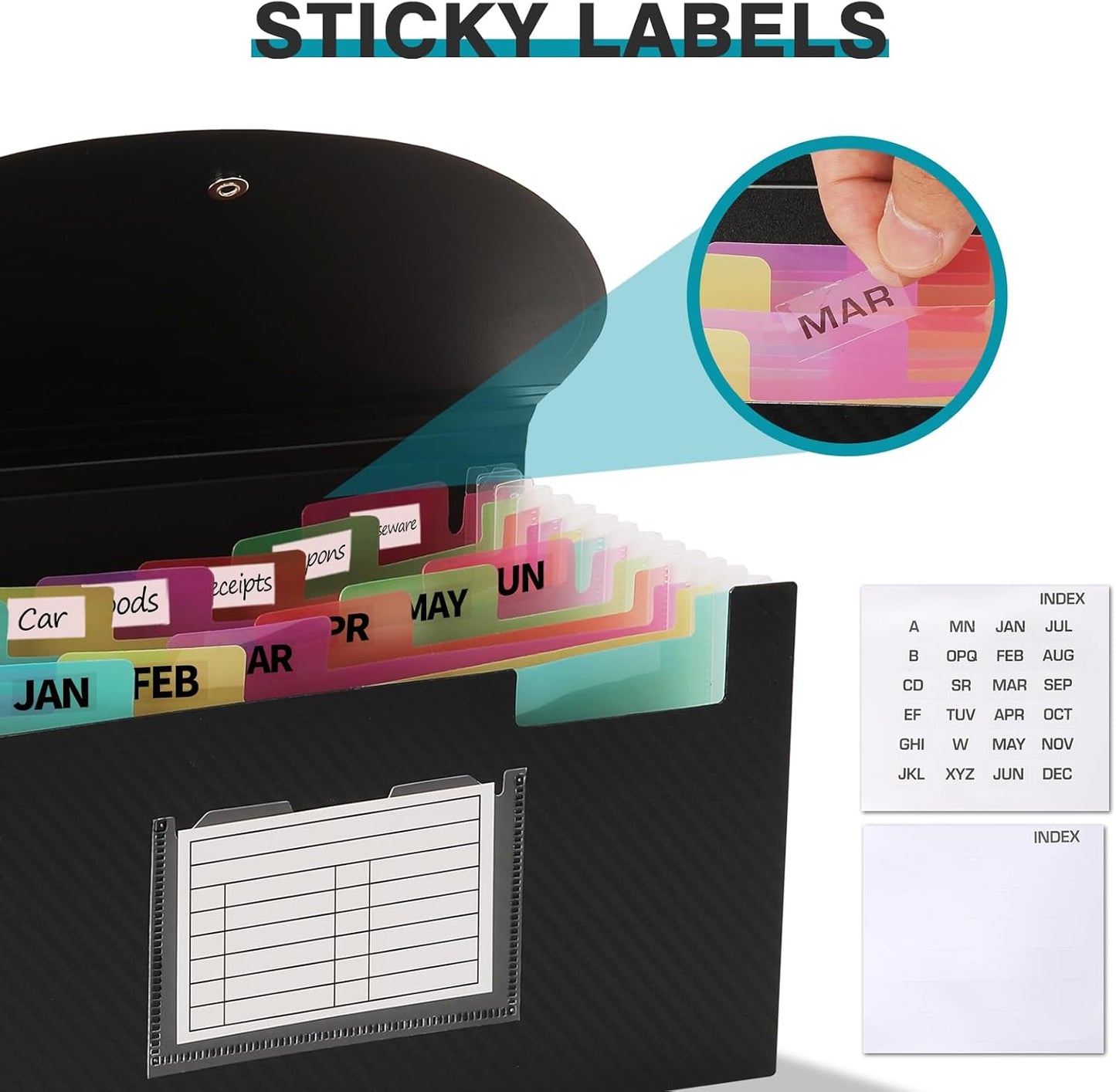 H4D Check Size 13 Pocket Expanding File Folder, Accordion File Organizer Wallet Case for Coupon Receipt Storage, 10 x 5.5 inches, Black