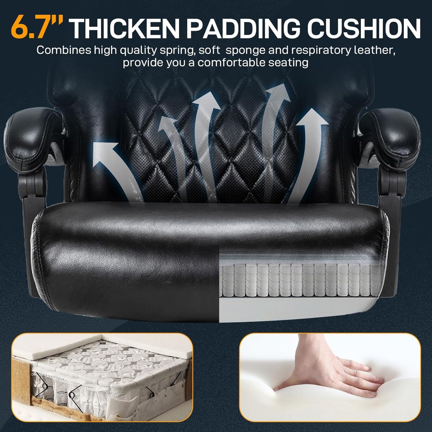 500 LBS Big and Tall Office Chair with Foot Rest High Back Recline Ergonomic Chair for Heavy People, Executive Office Chair Comfortable for Home Office, Large Computer Desk Chair Black