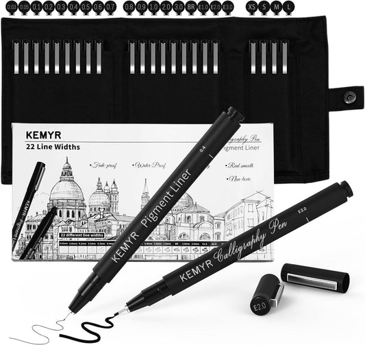 Micro Fine liner Drawing Art Pens Calligraphy Pens: 22 Size Art supplies Waterproof Archival Black Ink Markers For Artists,Use for Professional Watercolor,Sketching,Anime,Manga,Zentangle