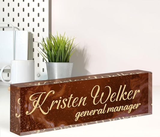 Name Plate for Desk, Desk Name Plate Personalized, Office Decor for Women Men, Acrylic Desktop Accessories, Office Appreciation Gifts for Boss Social Workers Nurse Teacher Employee (Deep Red)