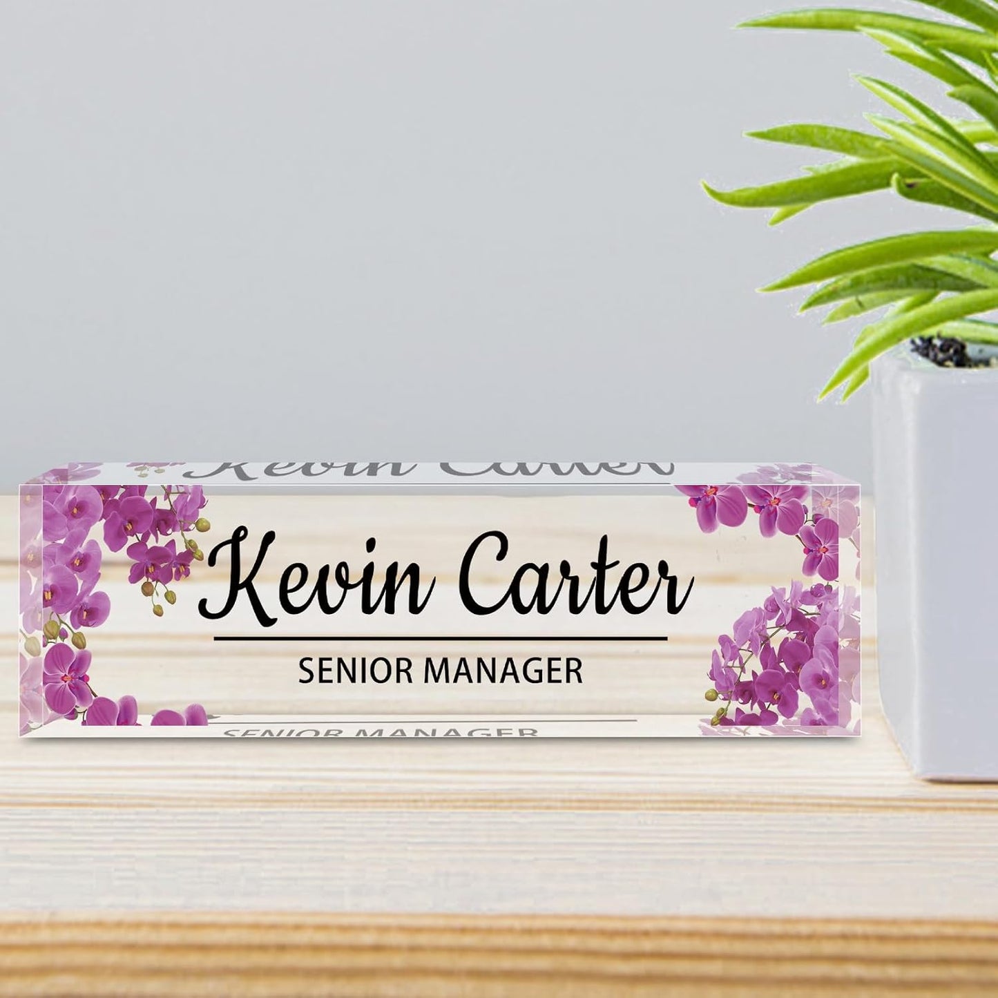Name Plate for Desk Personalized, Acrylic Desk Decorations, Employee Appreciation Gifts, Custom Office Gifts for Coworkers, Boss, Teacher, Nurse (Orchid)