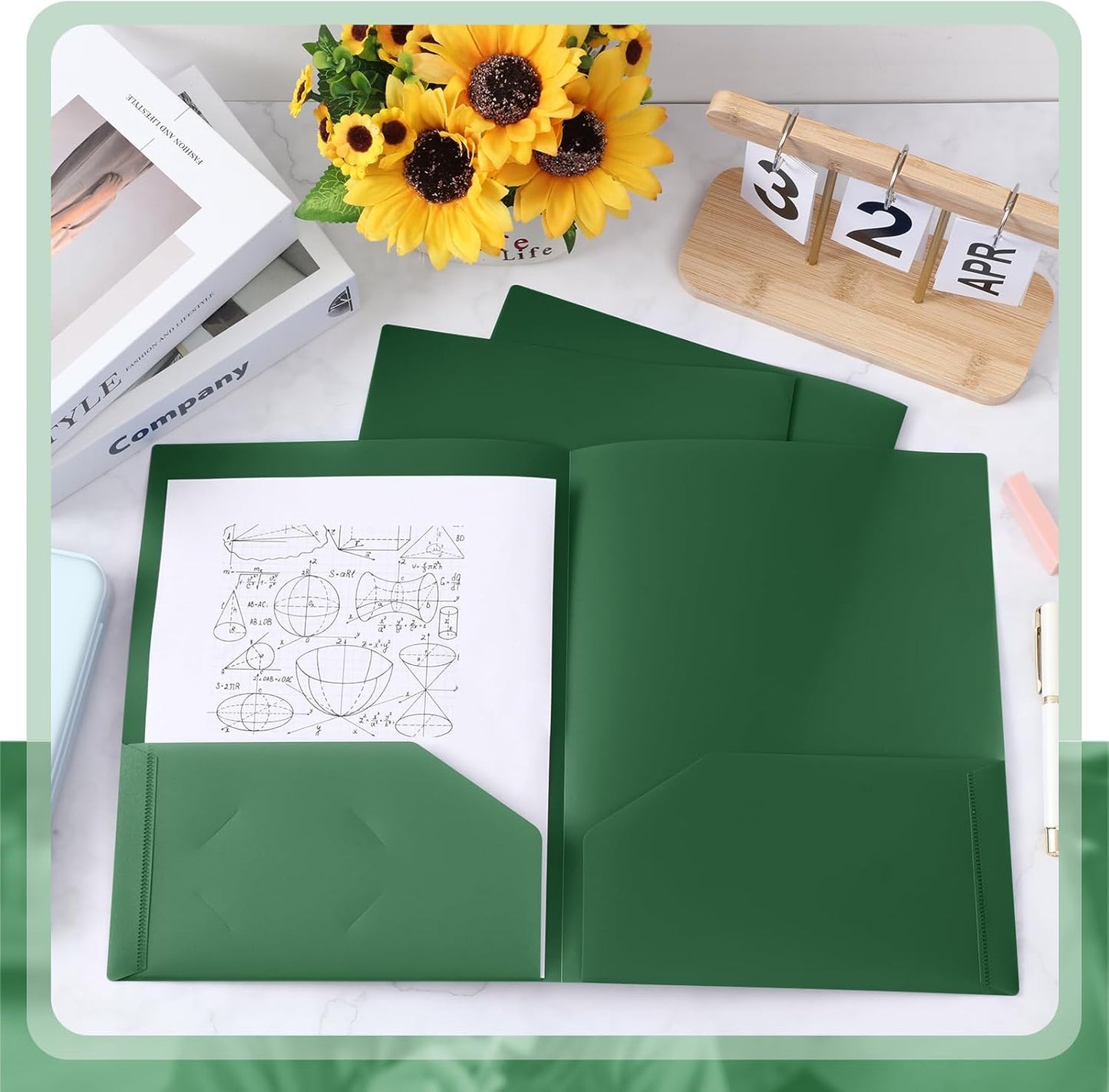 Gueevin 50 Pcs Plastic Folders with Pockets, Back to School Two Pocket Folder Fit Letter Size, Heavy Duty School Business Card Holder for Home Office, 11. 61 x 9. 45 Inches (Dark Green)