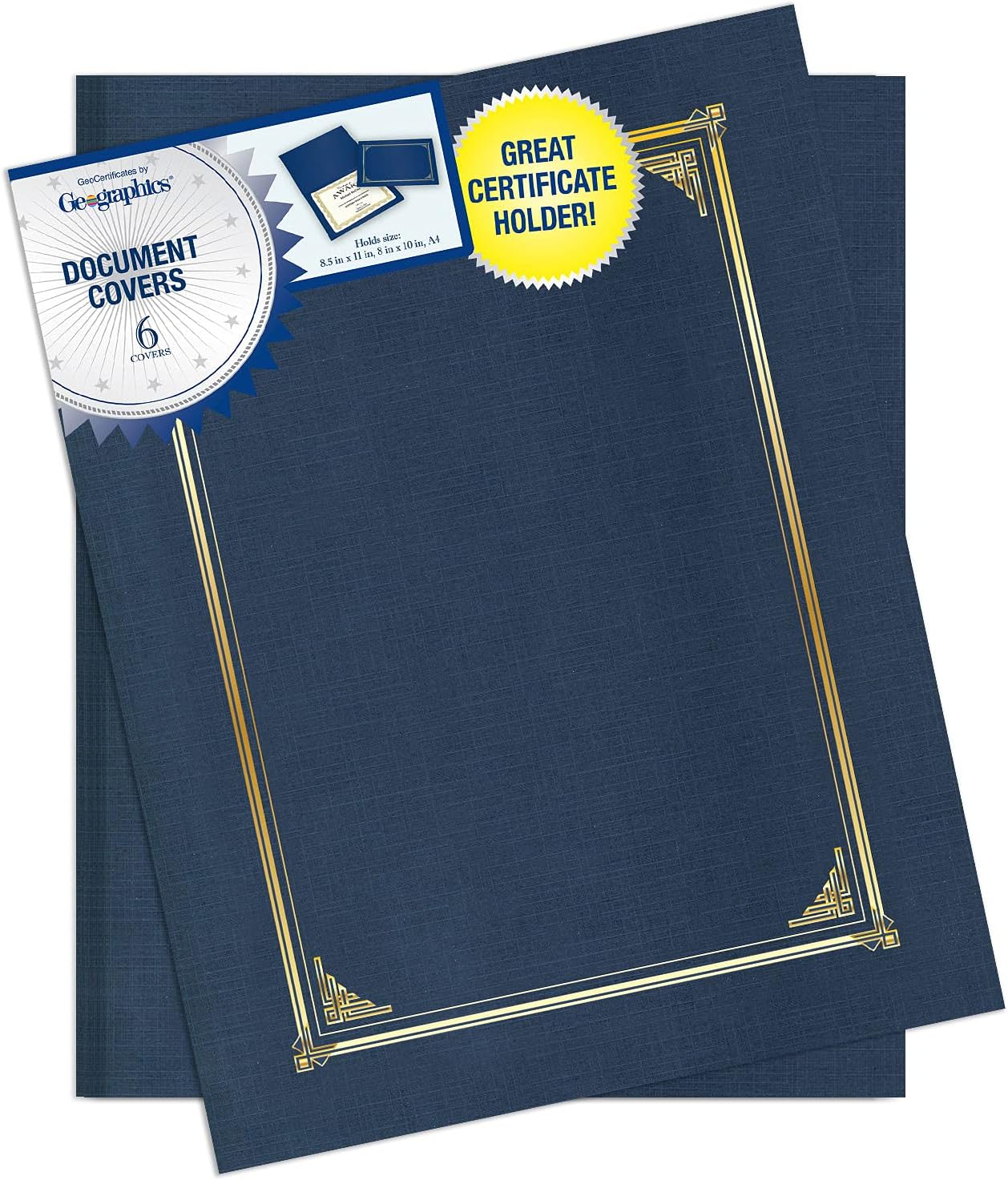 Classic Linen Certificate/Document Covers, 12.5” x 9.75”, Blue Navy (6 Pack)