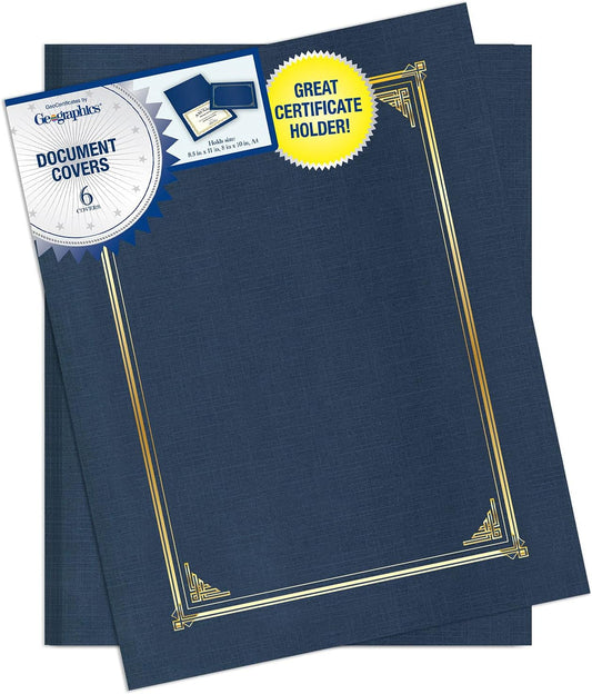Classic Linen Certificate/Document Covers, 12.5” x 9.75”, Blue Navy (6 Pack)