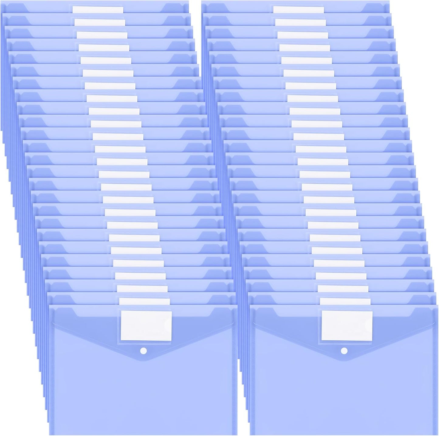 Yeaqee 50 Pcs Plastic Envelopes Poly Envelopes File Folders with Snap Button Closure Clear Folders for Documents US Letter A4 Size Filing Holder with Label Pocket for Home Office School(Blue)