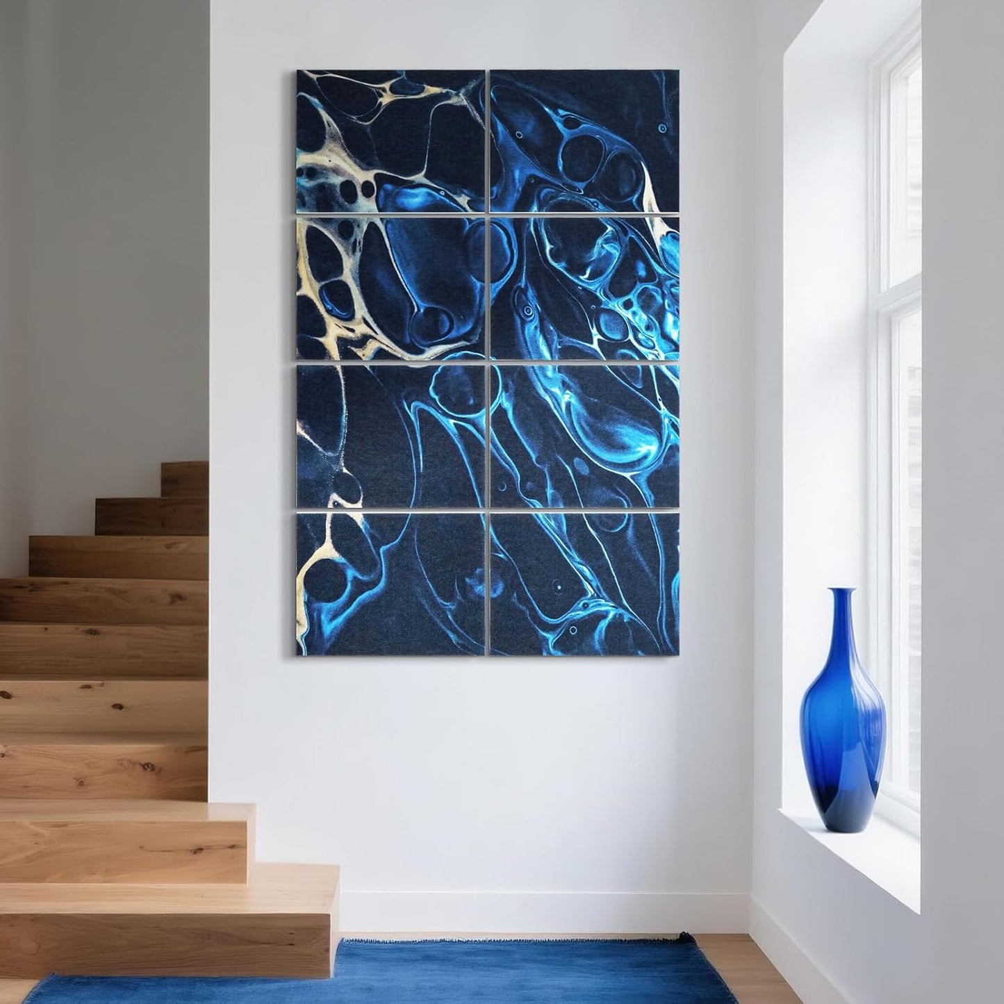 UMIACOUSTICS 8 Pcs 0.7Inch Thick Art Acoustic Panels, Total 47.2” x 31.5” Decorative Sound Absorbing Art Panels, Acoustical Wall Panels for Home, Office, Hotel, Blue-Reflect-Water