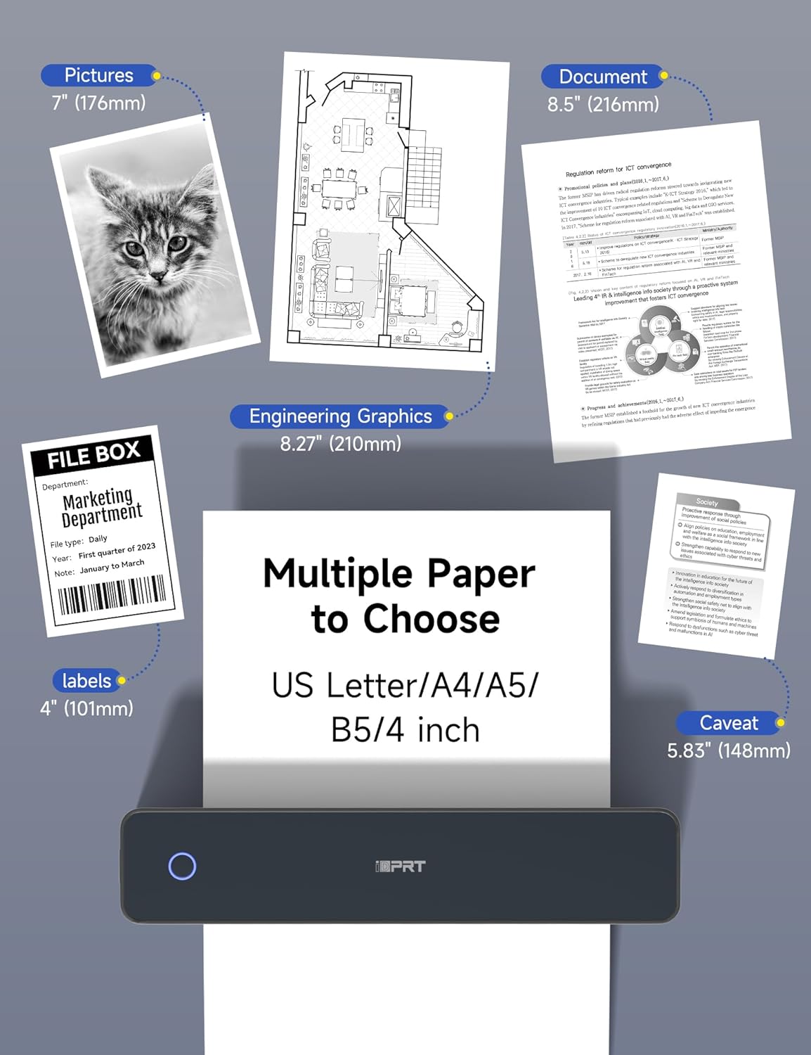 iDPRT MT610 Pro Portable Thermal Printer, 300DPI HD Mobile-Travel-Printers, Inkless-Wireless-Small-Printer for Home Use, Office, Vehicles, Bluetooth Printers Supports 8.5" x 11" US Letter&A4&A5 Size